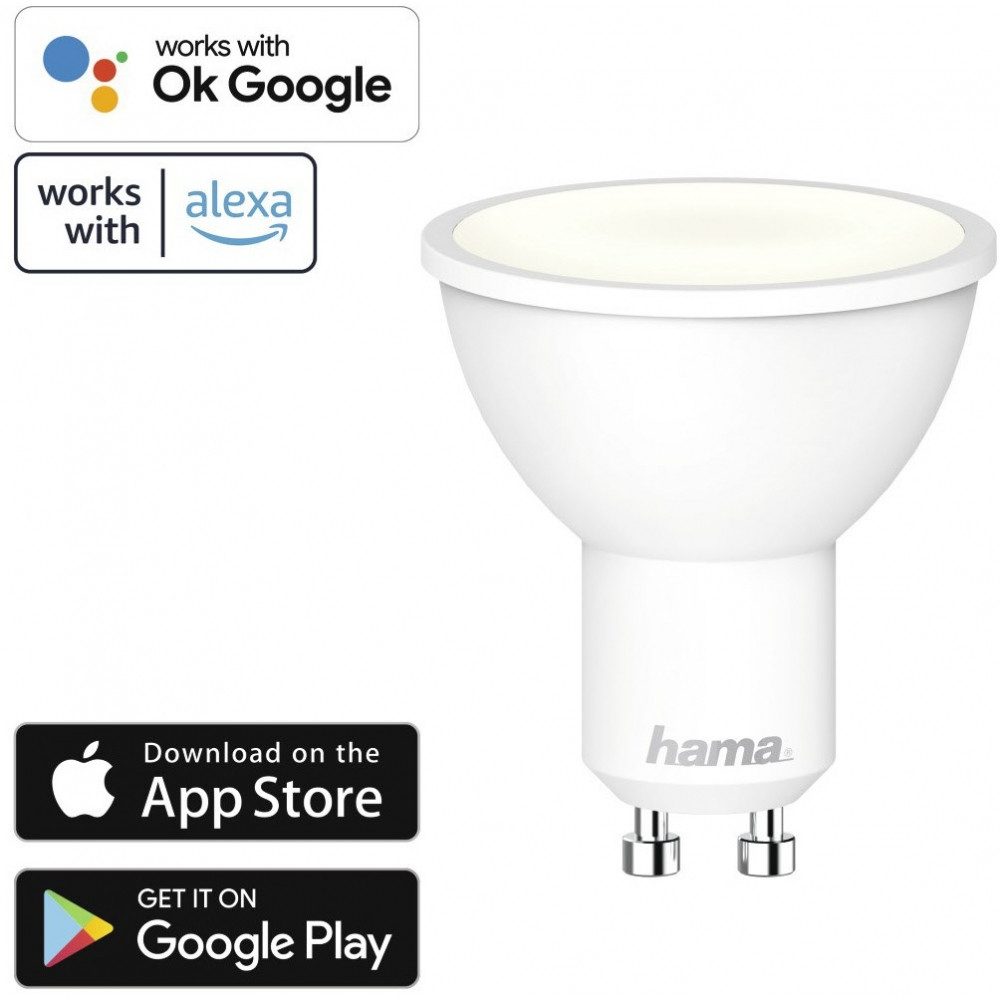 Hama Halogenlampe Hama WiFi-LED Lampe GU10 5,5 W - Smarte Beleuchtung., Sockel GU10, weiß