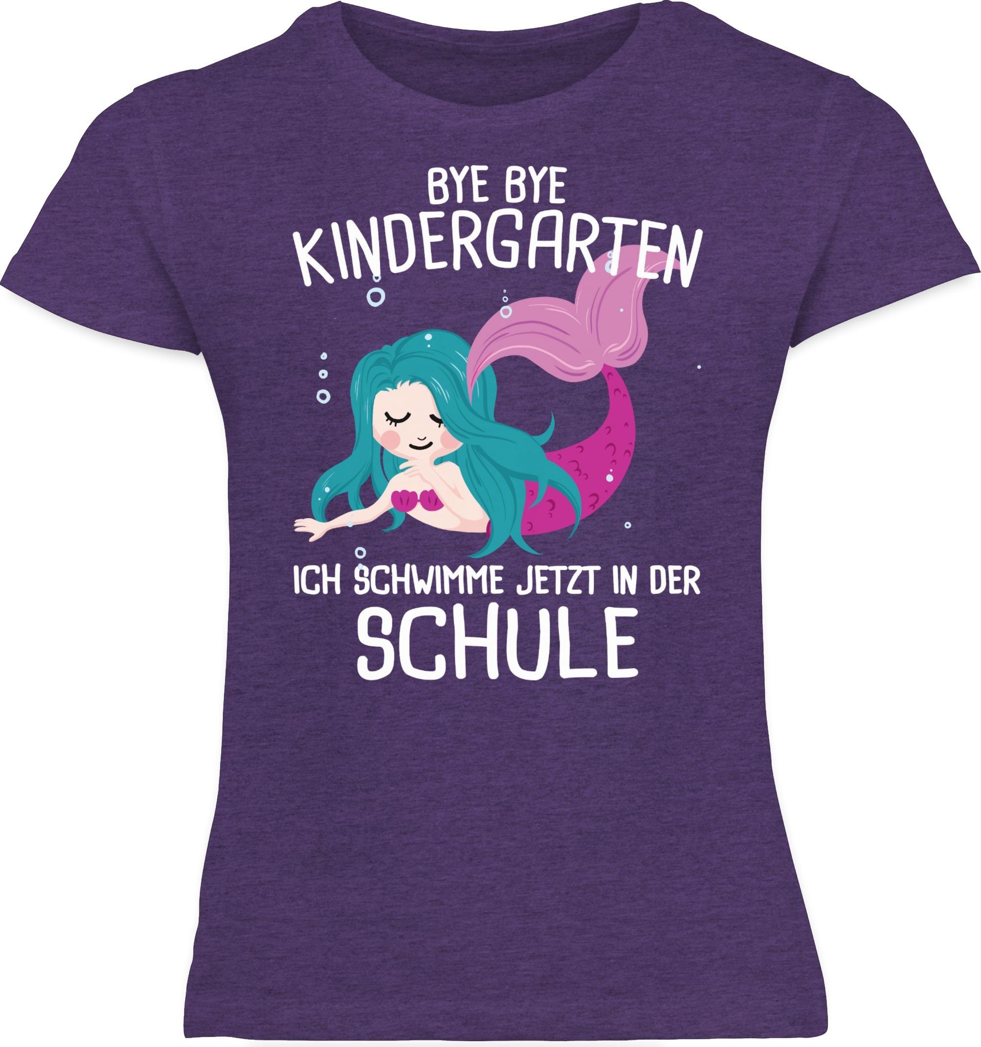 Shirtracer T-Shirt Bye Bye ich Einschulung schwimme Meliert in der 2 jetzt Kindergarten Mädchen Lila Schule