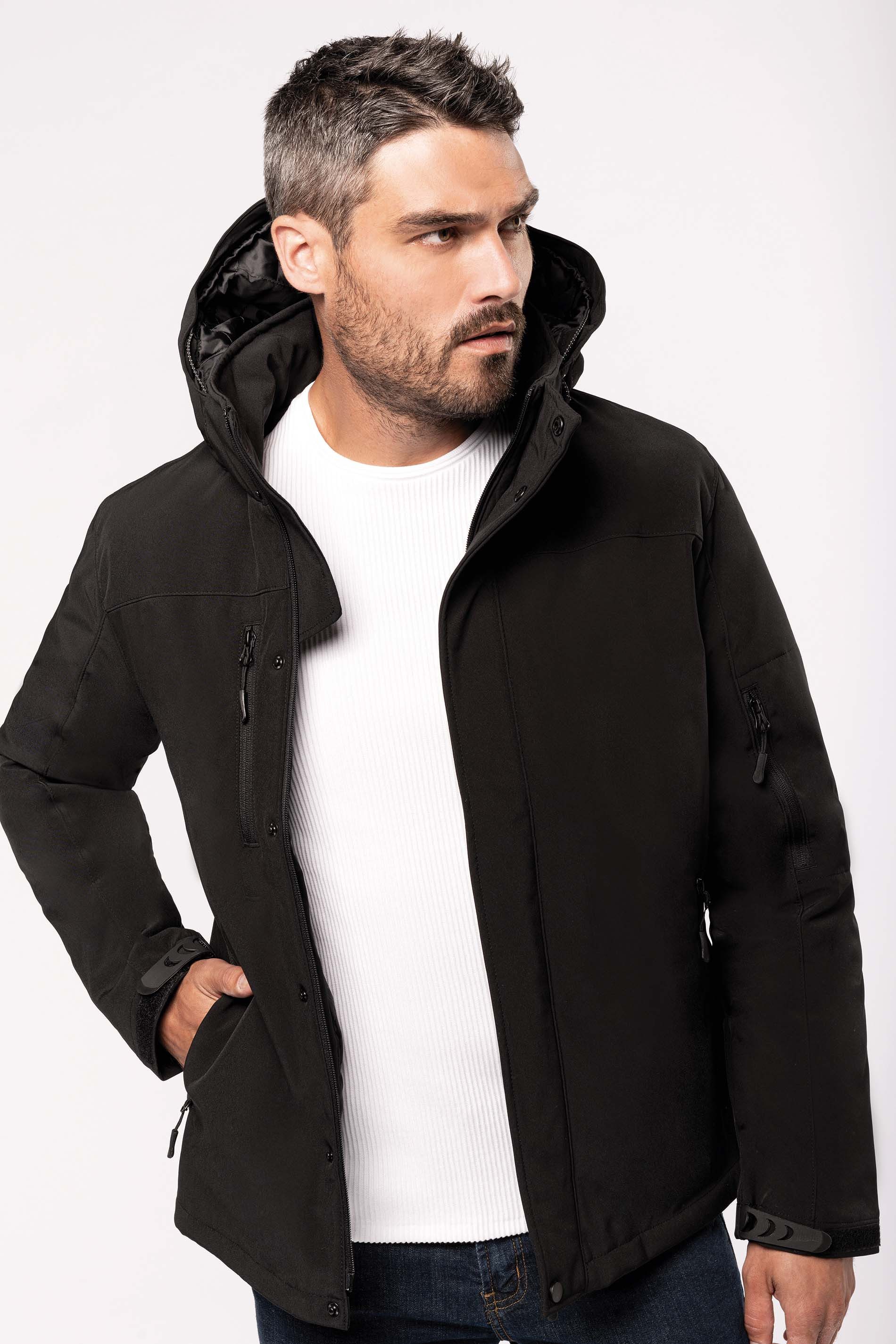 Outdoorjacke Herrenparka Softshell wattiert mit Kapuze