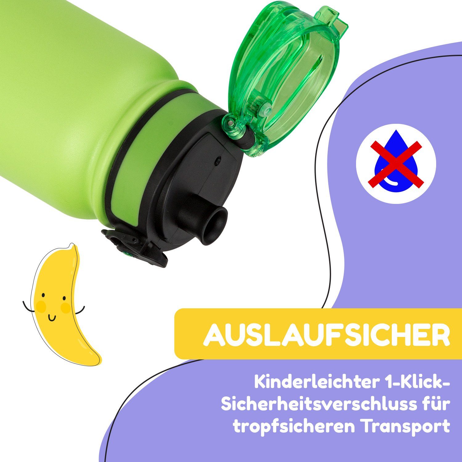 Grün Kindergarten Klarstein 550ml, Kinderflasche Wakaba ml Thermosflasche Sport Trinkflasche 550 Schule Outdoor