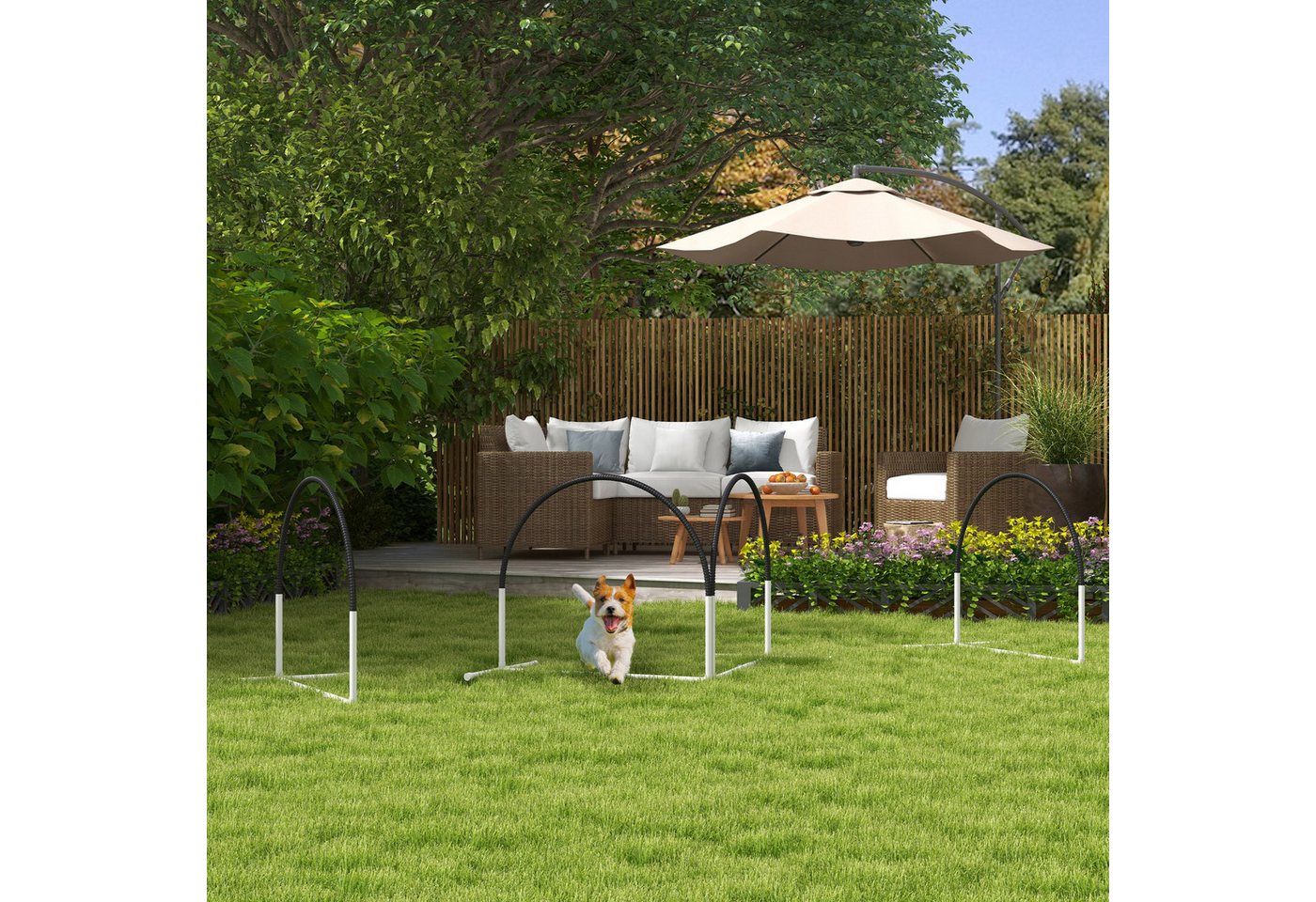 Thumbnail - PawHut Agility-Hürde Hunde Agility Set, 4er-Set Hundetraining mit Slalomstangen, PE, ABS, Agility-Ausrüstung (4-tlg) für...