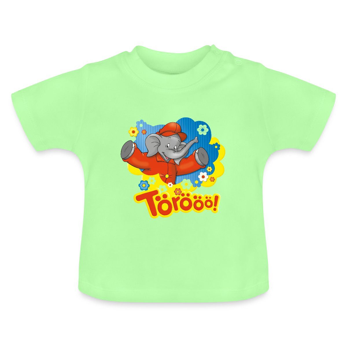 Spreadshirt T-Shirt Benjamin Blümchen Trötet Töröö Und Winkt Baby Bio-T-Shirt mit Rundhals (1-tlg)
