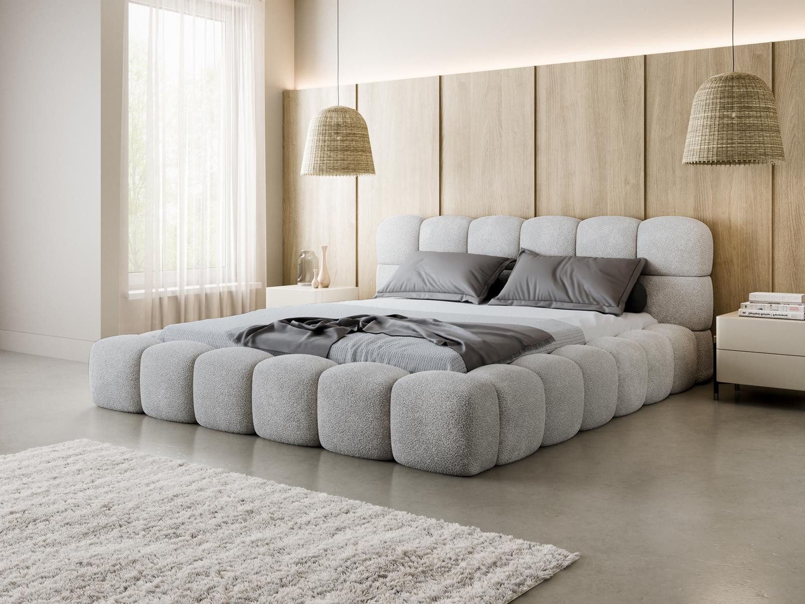Compleo Polsterbett BIZU BUBBLE bouclé, Designerbett 140/160/180/200x200, MADE IN EU, Weiche Formen, hochwertige Materialien für Komfort wie auf Wolke – Bild 2 von 5