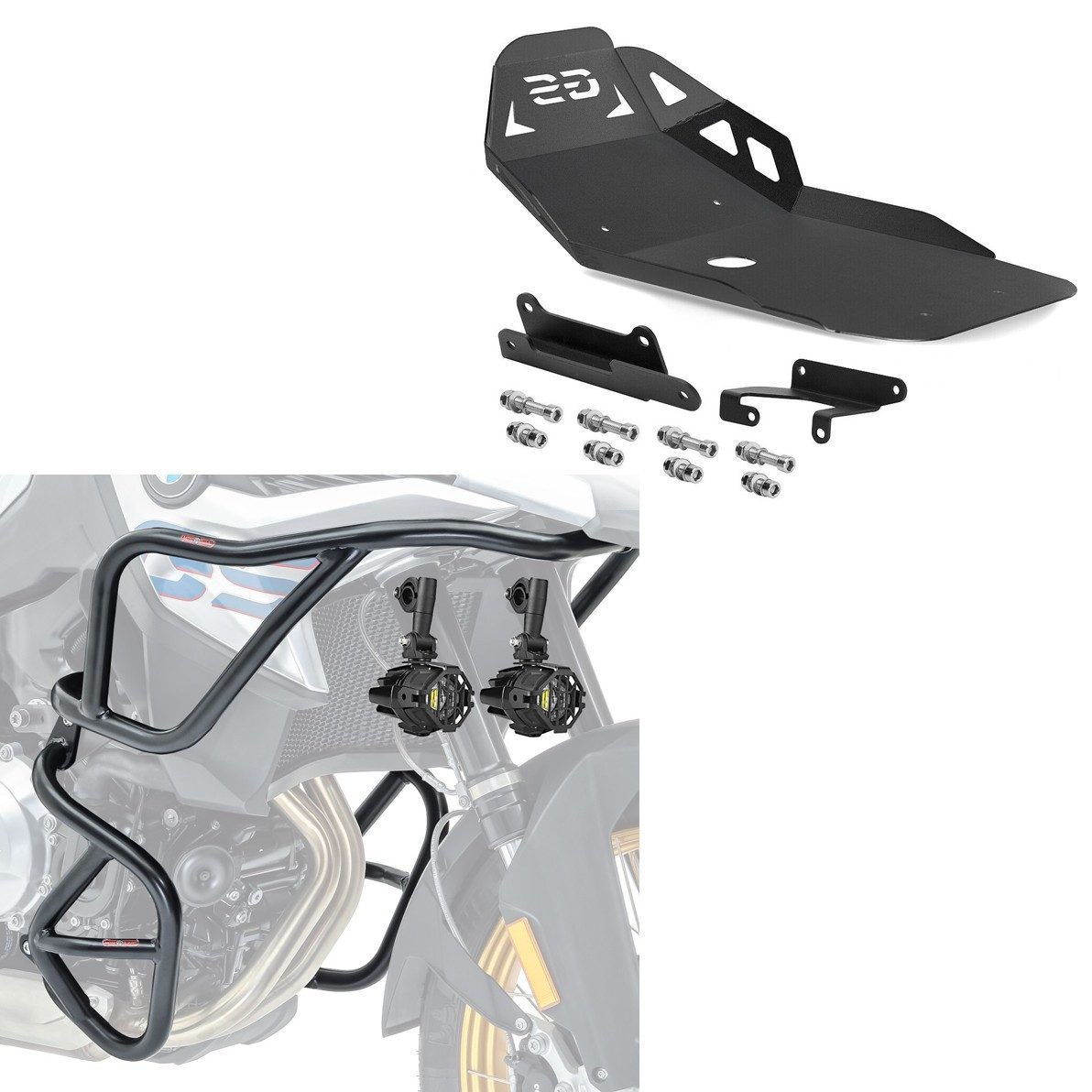 Lumitecs Halter Set Sturzbügel oben unten + Scheinwerfer passend für BMW F 850 GS / F