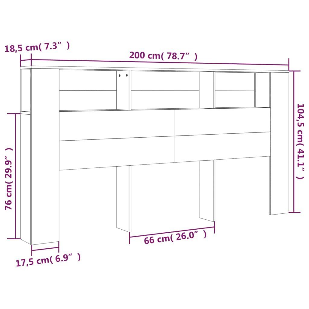 (1 cm, mit St) Ablagen Kopfteil vidaXL Kopfteil Weiß 200x18,5x104,5