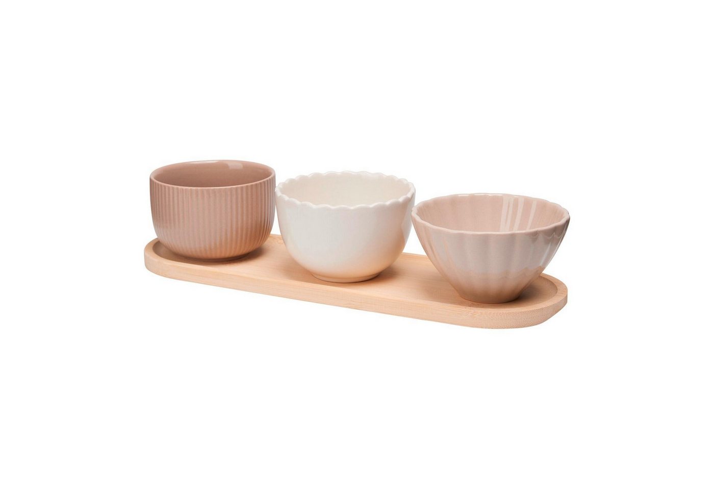 Koopman Servier-Set 4-teilig INNA, Braun, B 28,5 x H 10 x T 9 cm, Bambusholz, Keramik