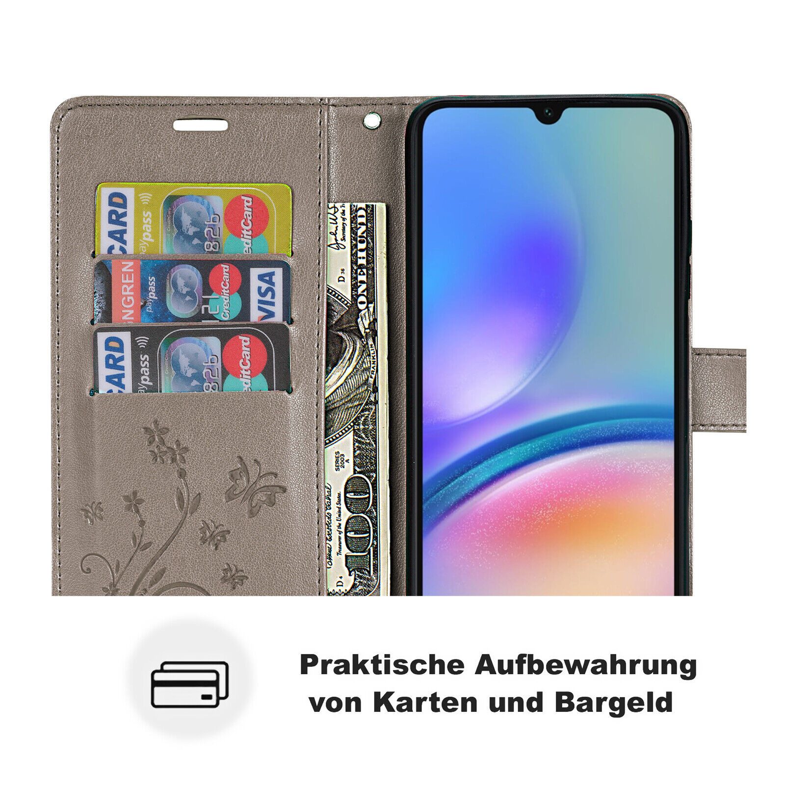 betterfon Handyhülle Handytasche für Samsung Galaxy A05s Klapphülle, Bookstyle-Hülle: Magnetverschluss 3 Kartenfächer & Standfunktion – Bild 5 von 5
