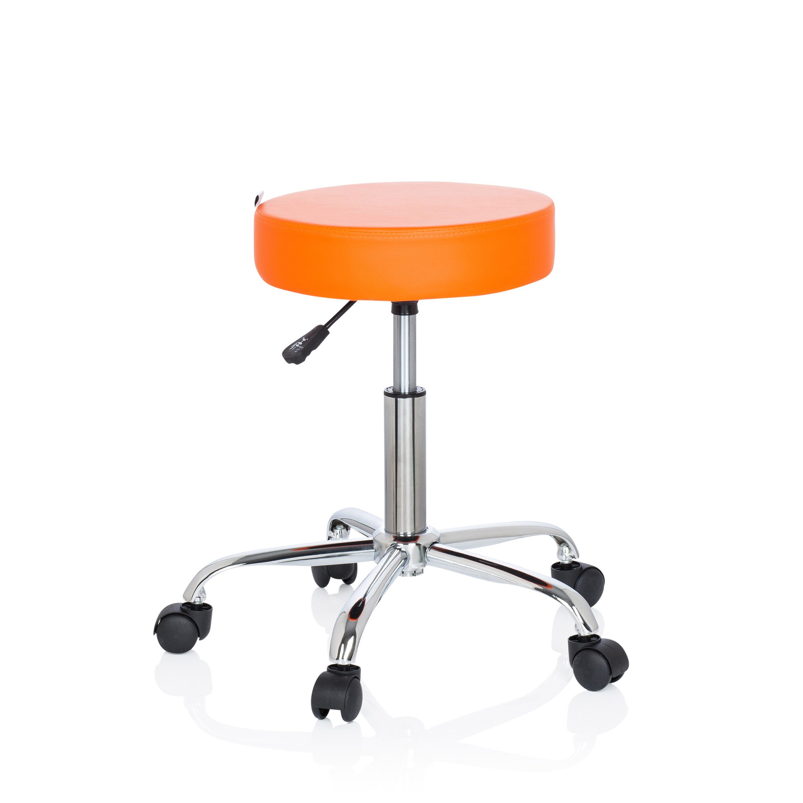hjh OFFICE Arbeitshocker OPERATOR II Sitzhocker Kunstleder Höhe, Rollhocker Drehhocker höhenverstellbar, Kunstleder-Bezug Chrom Gestell