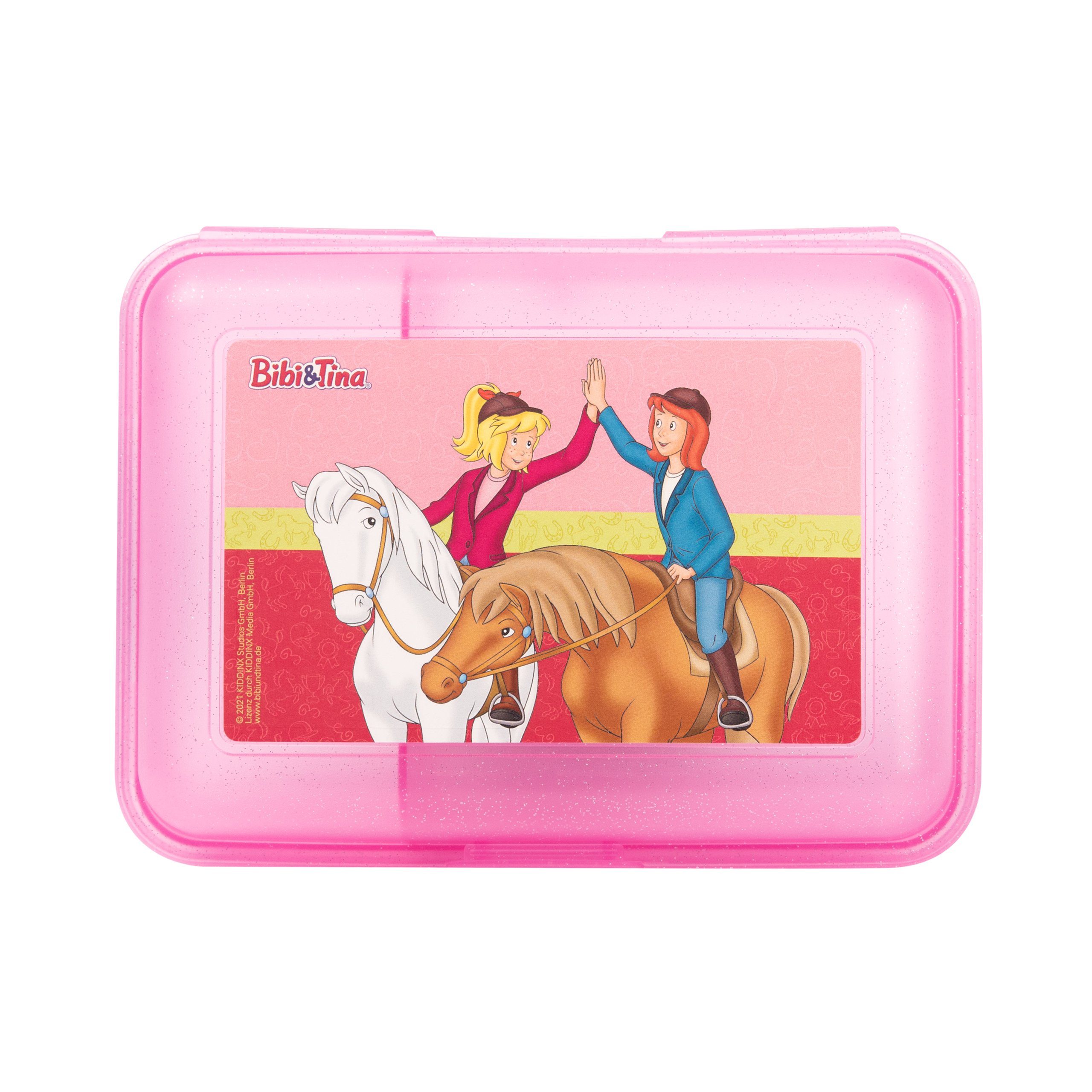Kunststoff Bibi Lunchbox & Brotdose Trennwand BFF Pink, mit Tina Labels® Pferde - United Lunchbox (PP)