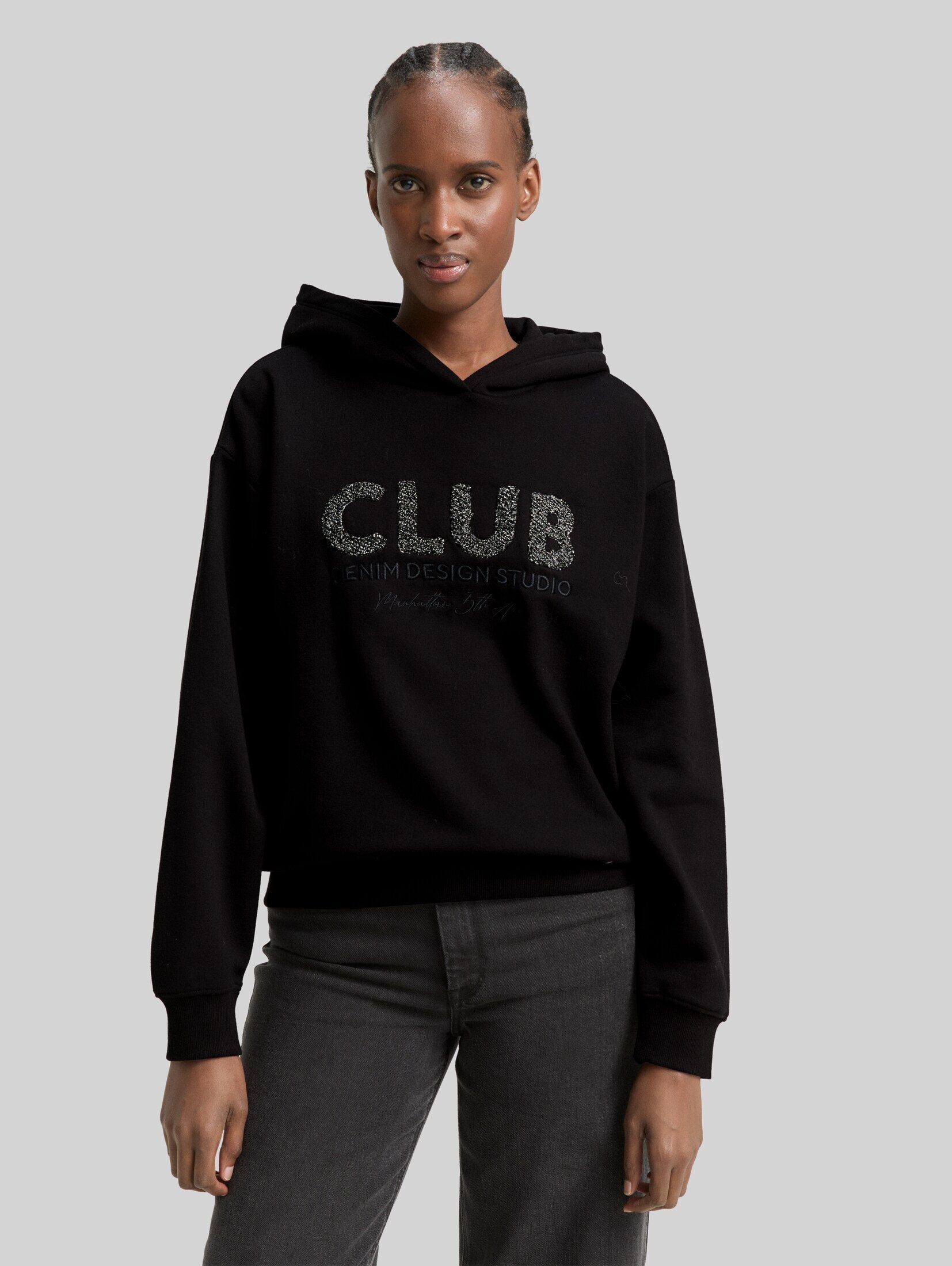 TOM TAILOR Denim Sweatshirt Strick & Sweatshirts Oversize Hoodie Sweatshirt mit Glitzer-Applikation