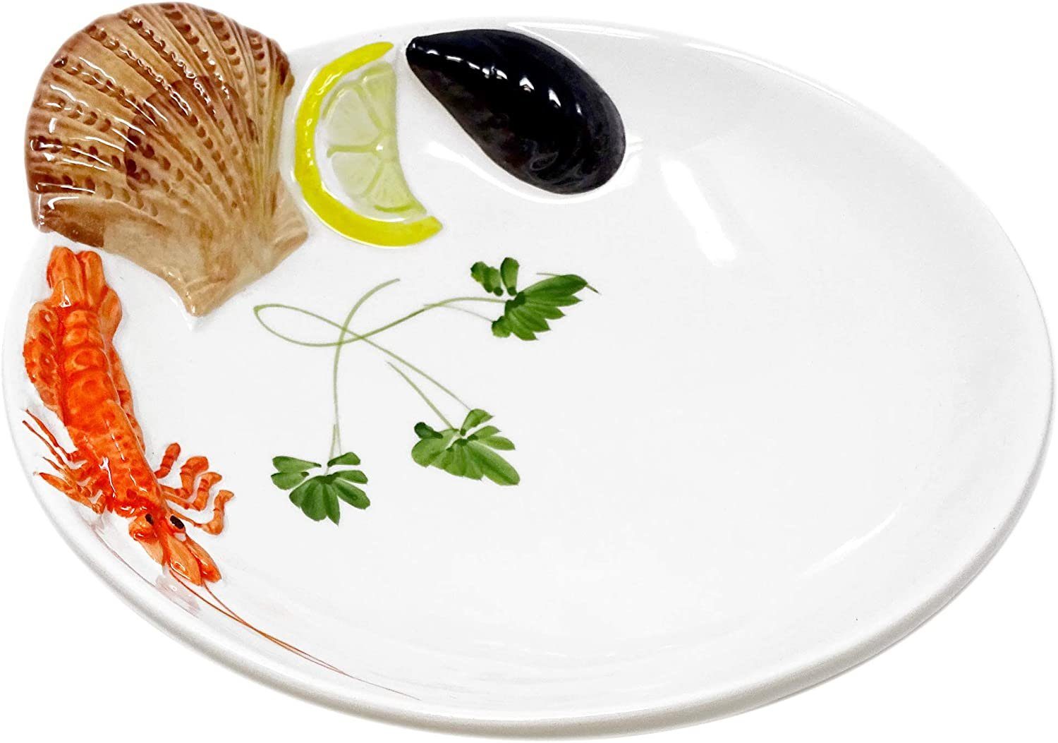Lashuma Suppenteller Meeresfrüchte, (1 St), Runder Speiseteller tief Ø 22 cm mit Relief Dekor