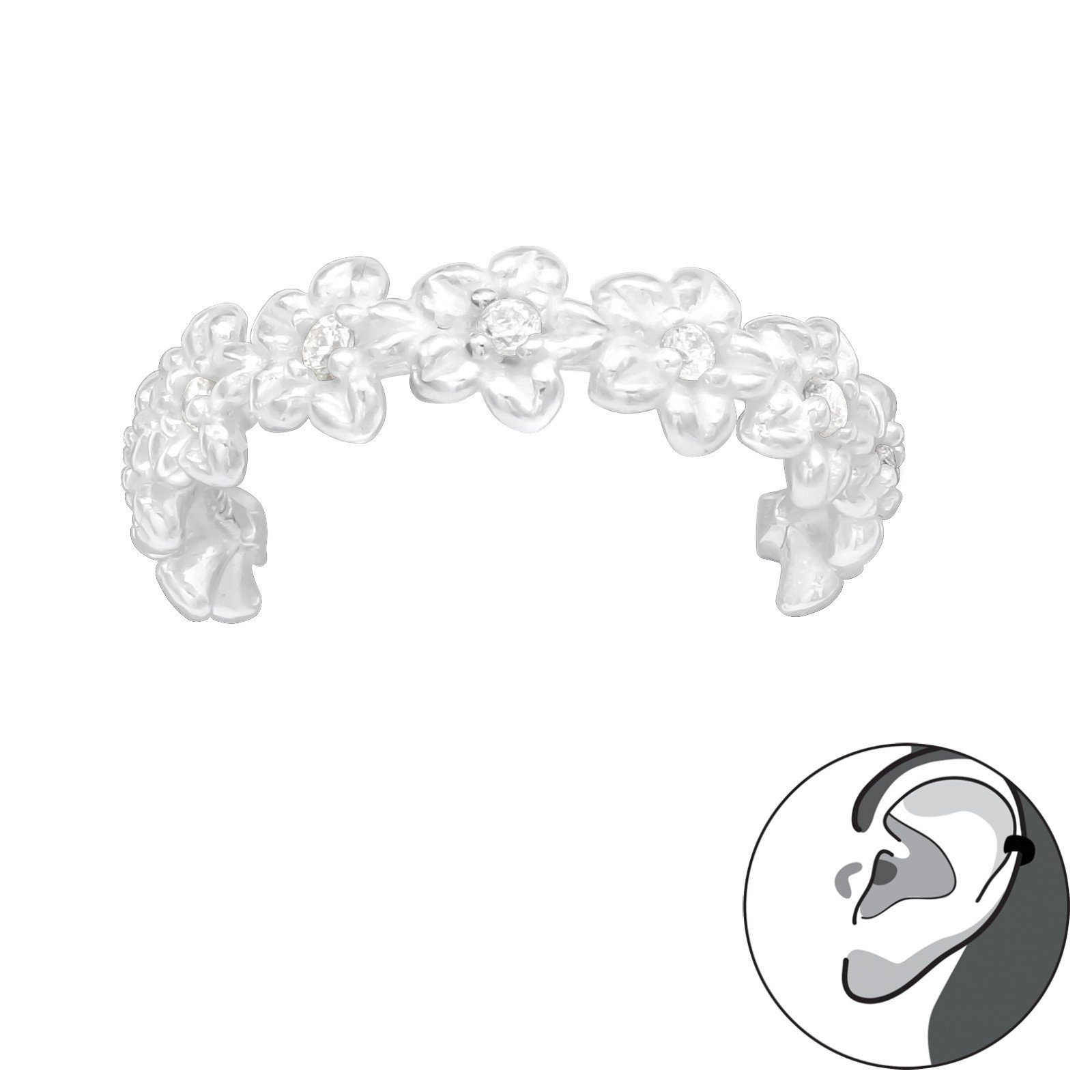 Ohrklemme Ear Cuff BLÜTEN mit Zirkonia