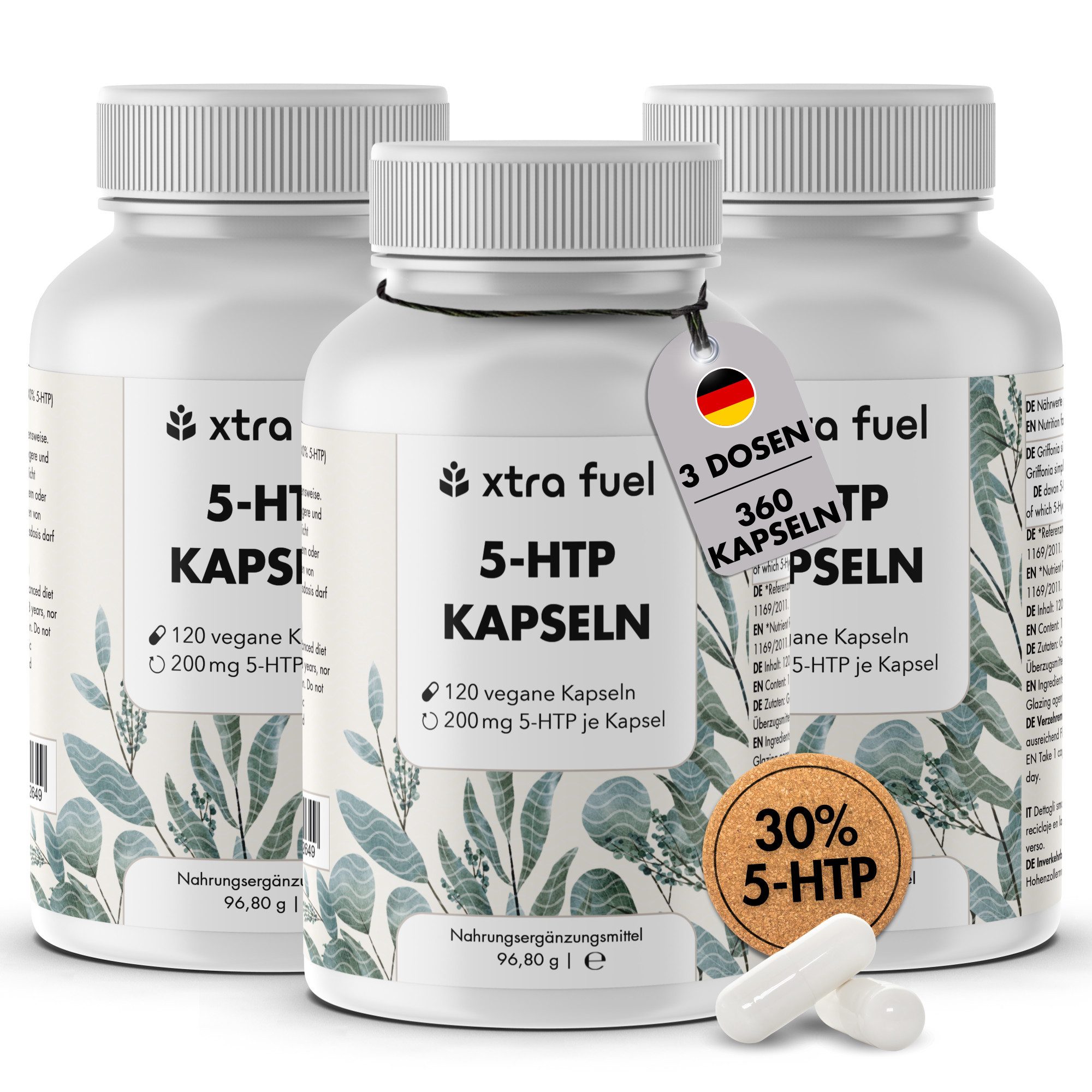 XTRA FUEL 5-HTP 200mg - 30% Extrakt aus Griffonia Simplicifolia Kapsel, 290.4 g