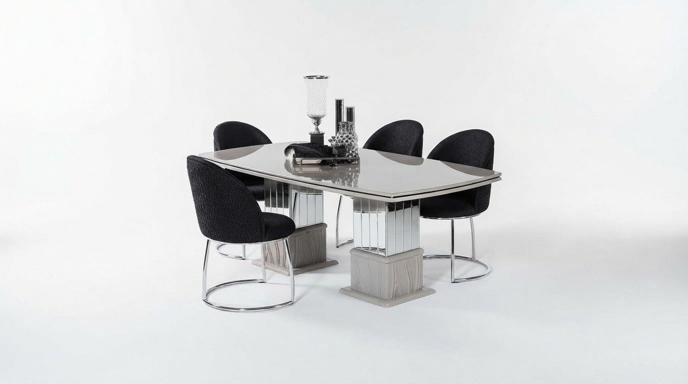 Xlmoebel Essgruppe Esstisch- und Stuhl-Set aus Holz und Metall in modernem Design, (Essgruppe, 5-tlg., Für bis zu 4 Personen), Made in Europa