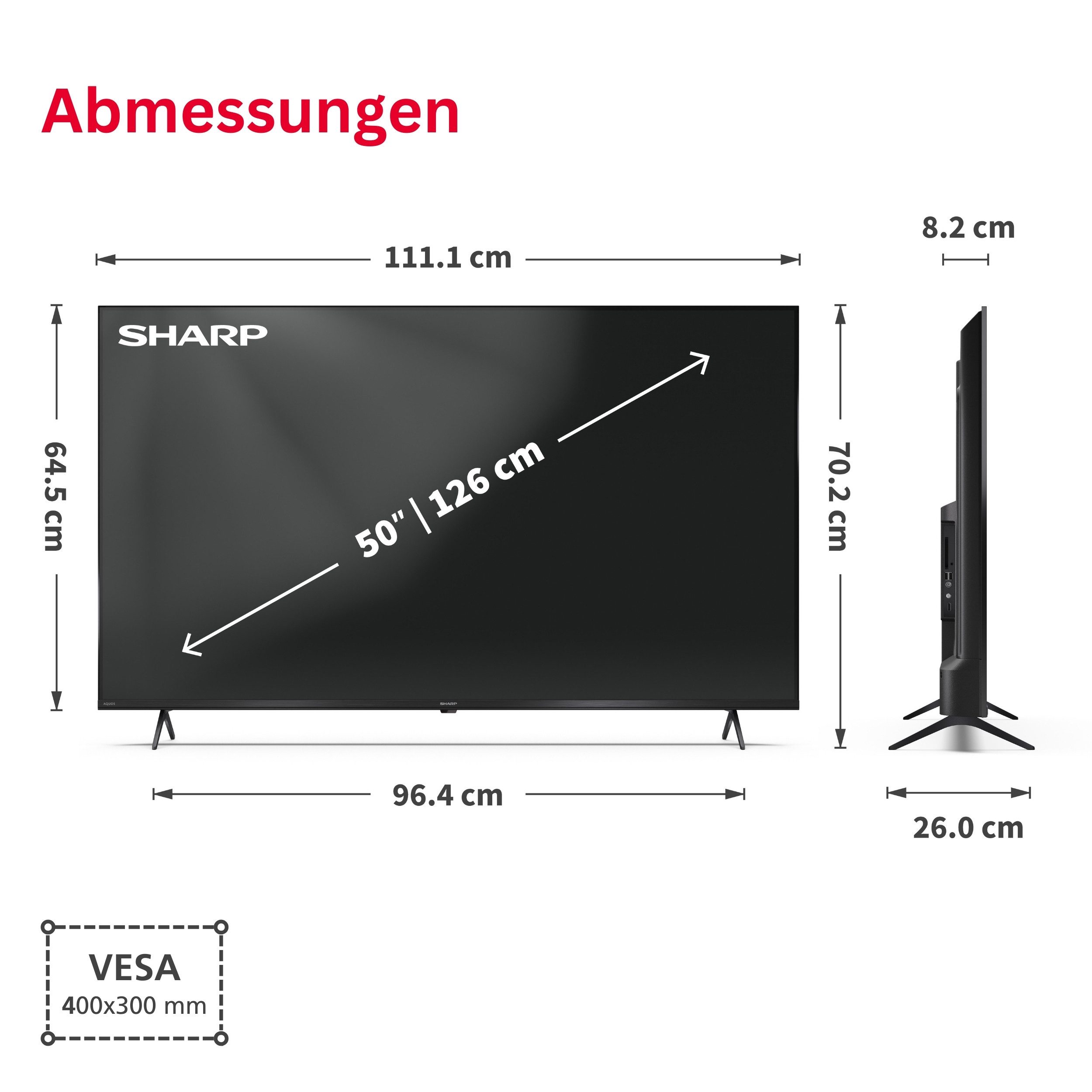 Sharp 50HM5745E QLED-Fernseher (126 cm/50 Zoll, 4K Ultra HD, Smart TV powered by TiVo, Smart TV by TiVo, HDR Dolby Vision & Atmos, Triple-Tuner)