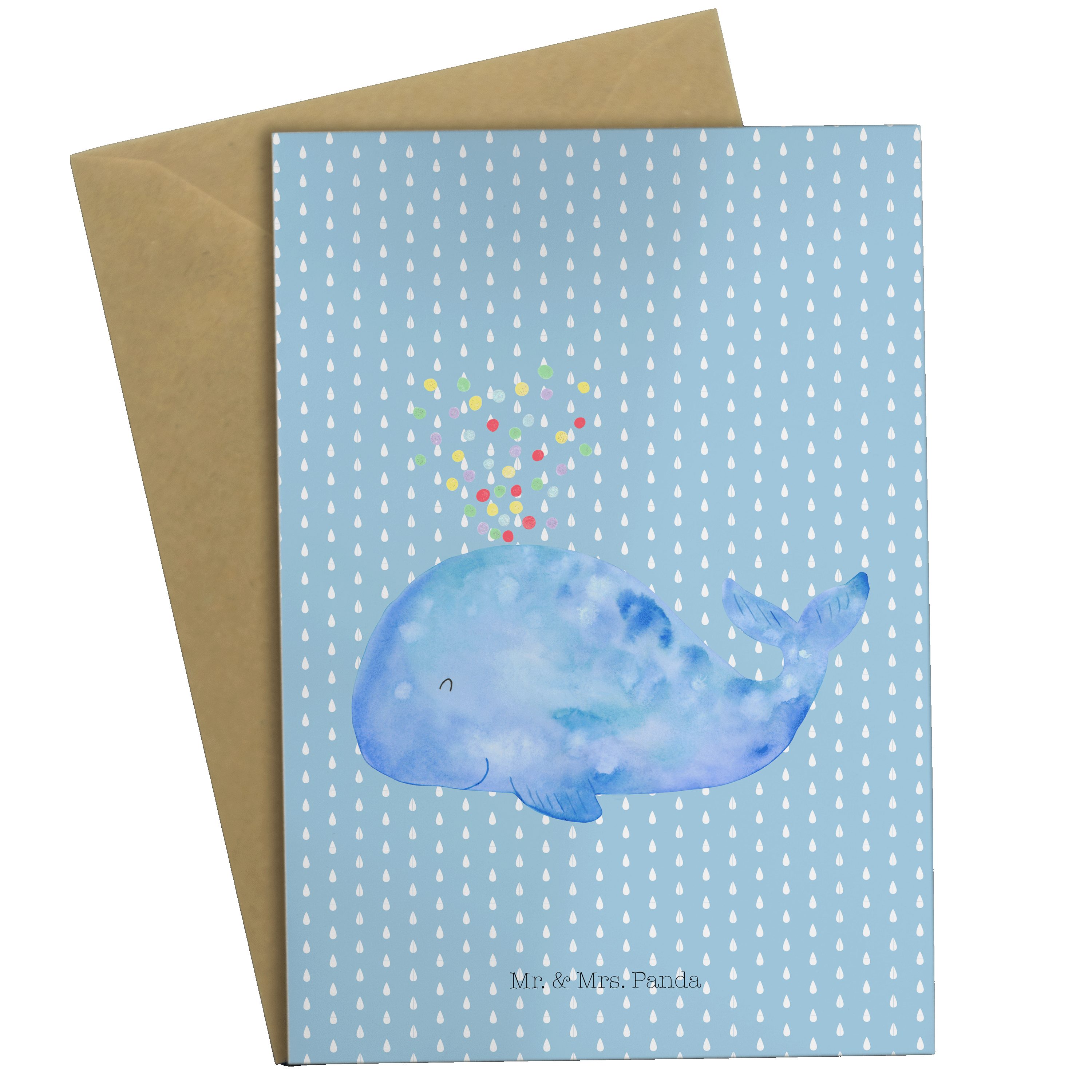Mr. & Mrs. Panda Grußkarte Wal Konfetti - Blau Pastell - Geschenk, Urlaub, Klappkarte, Geburtsta