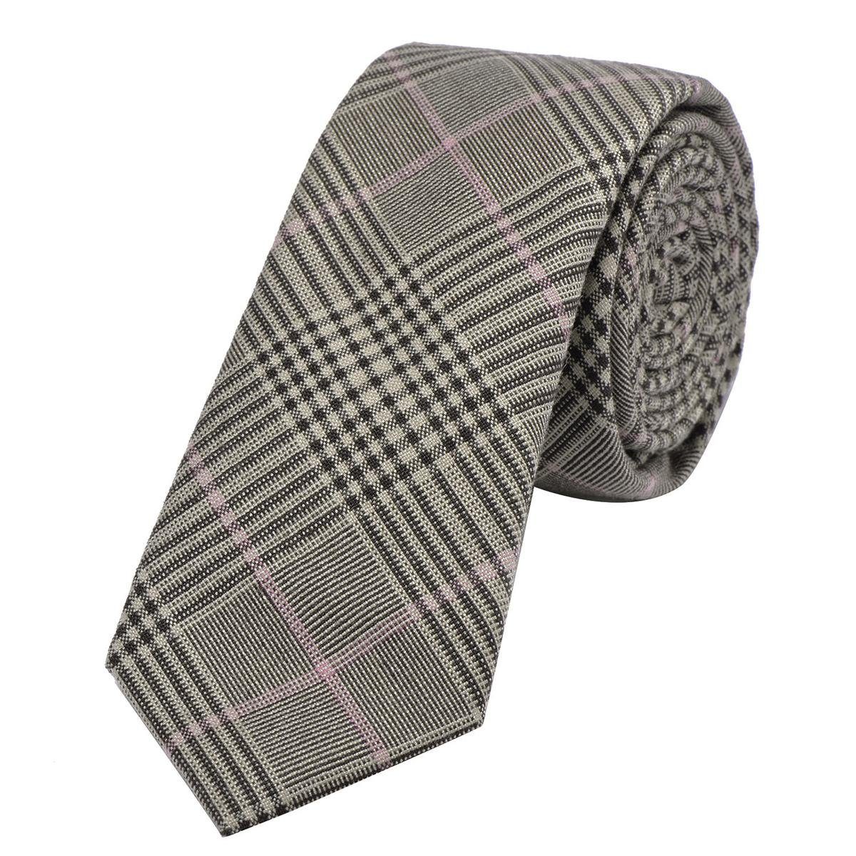 DonDon Krawatte Herren Krawatte 6 cm mit Karos oder Streifen (Packung, 1-St., 1x Krawatte) Baumwolle, kariert oder gestreift, für Büro oder festliche Veranstaltungen braun-schwarz kariert