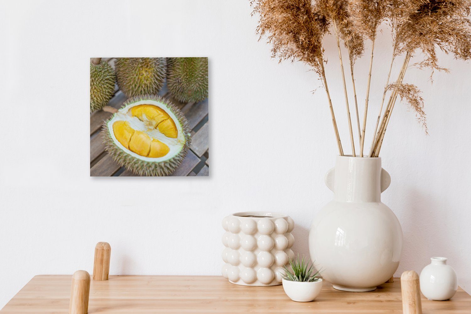 Halbierter Wohnzimmer Bilder (1 Leinwandbild Frucht, OneMillionCanvasses® für Leinwand Schlafzimmer Doerian St), mit ausgestellter
