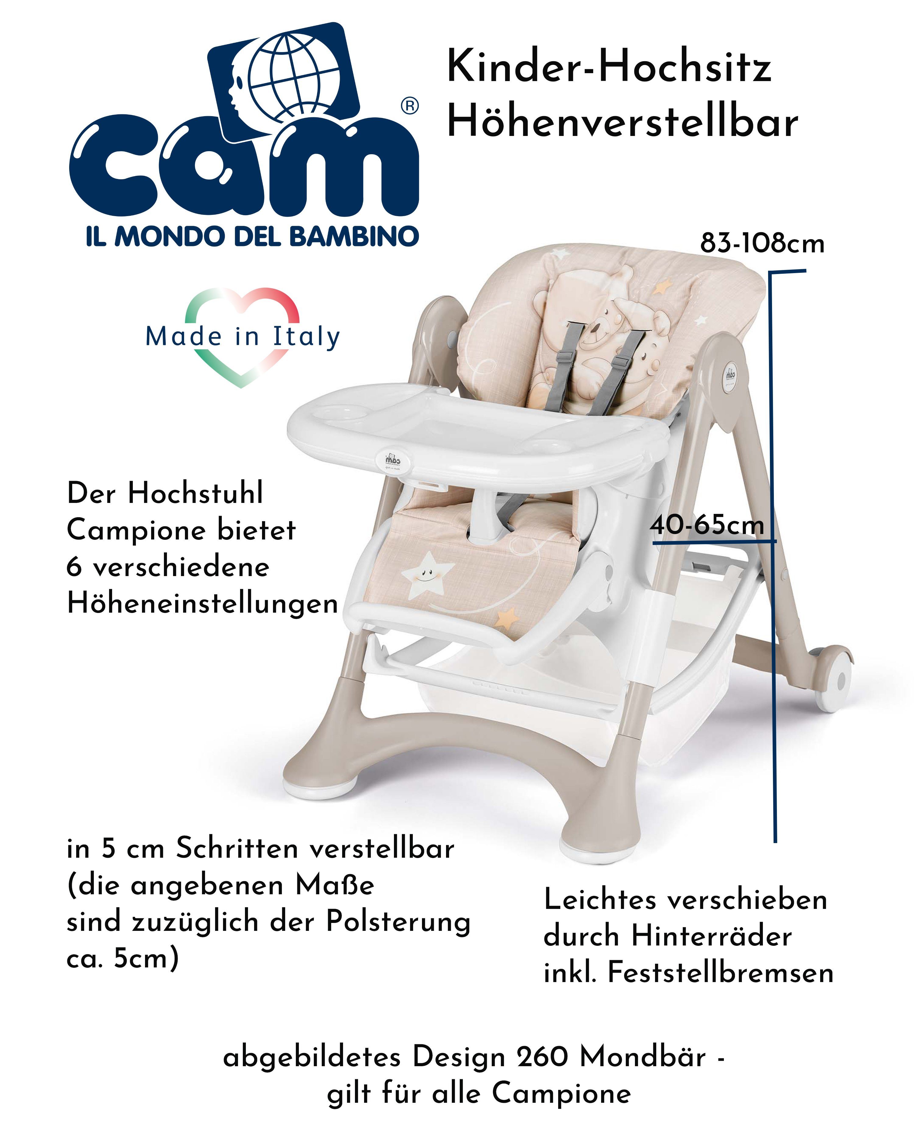 Cam CAM inkl. verstellbar 260 Baby-Stuhl - CAMPIONE Mondbär Tablett Hochstuhl mitwachsend