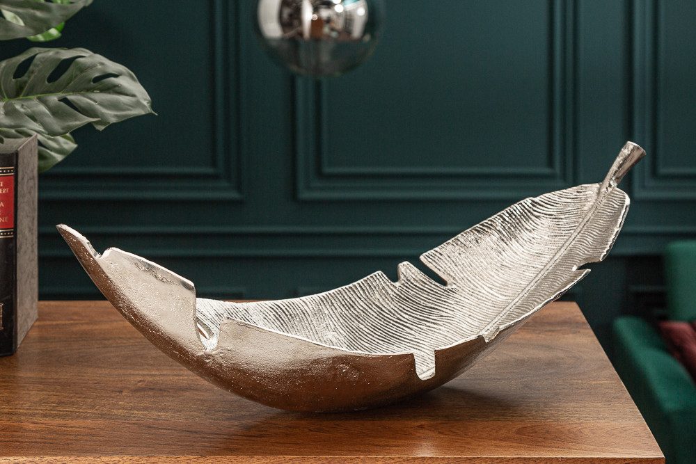riess-ambiente Dekoschale SILVER LEAF 62cm silber (Einzelartikel, 1 St), Esszimmer · Metall · Blatt Design · Handarbeit · Kunst · Wohnzimmer