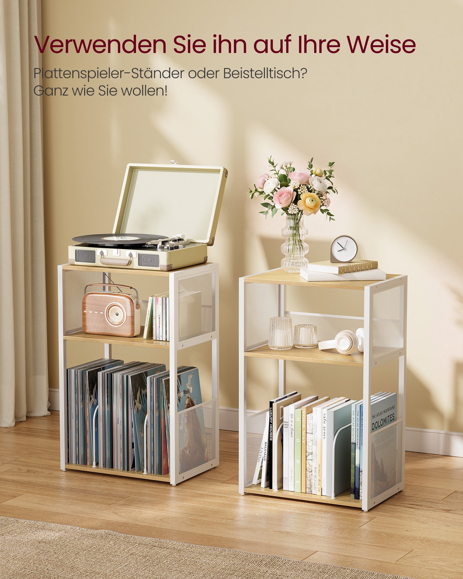 VASAGLE Beistelltisch Plattenspieler-Ständer Beistelltisch, 3 Etagen, für Wohnzimmer, von Schallplatten, bis zu 140 Alben, Aufbewahrung – Bild 5 von 5