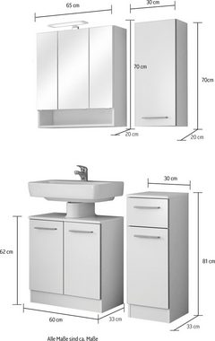Saphir Badmöbel-Set Quickset 953 4-teilig, Waschbeckenunterschrank und LED-Spiegelschrank, (Set, 4-St), in Weiß Glanz, Badmöbel inkl. Türdämpfer, ohne Waschbecken, 7 Türen
