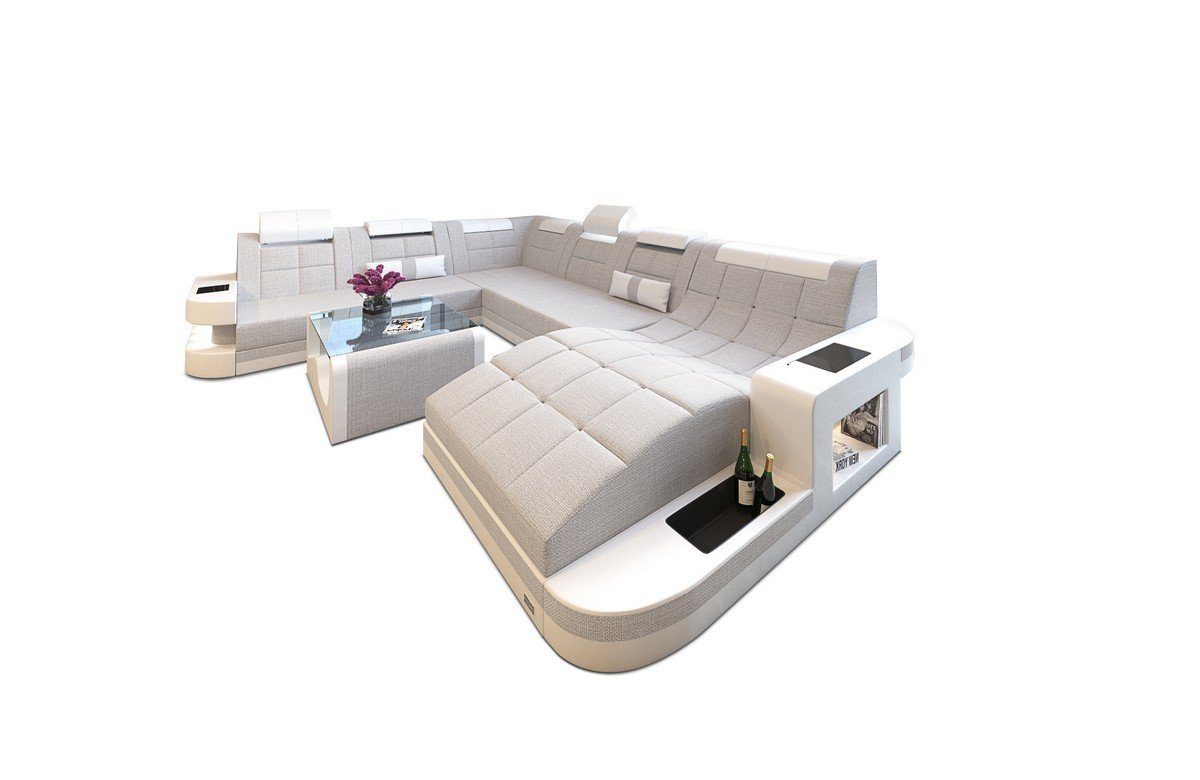 wahlweise XXL Stoff Couch Wave H Stoffsofa mit macchiato-weiß Dreams Strukturstoff Sofa Polster Sofa, Bettfunktion Wohnlandschaft
