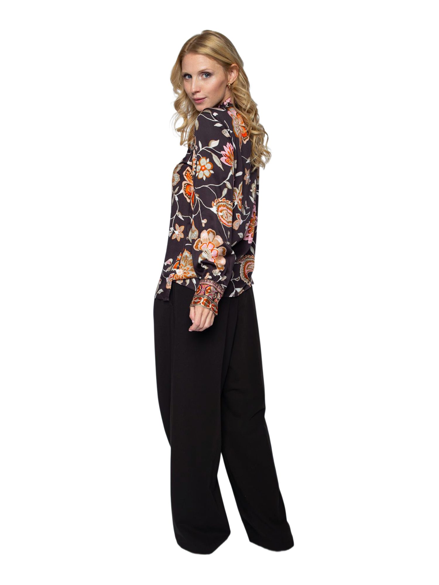 Emily Van Den Bergh Blusenshirt bunt,Festlich,Viskose,Floral,Umlegekragen,Lang,Regular Fit