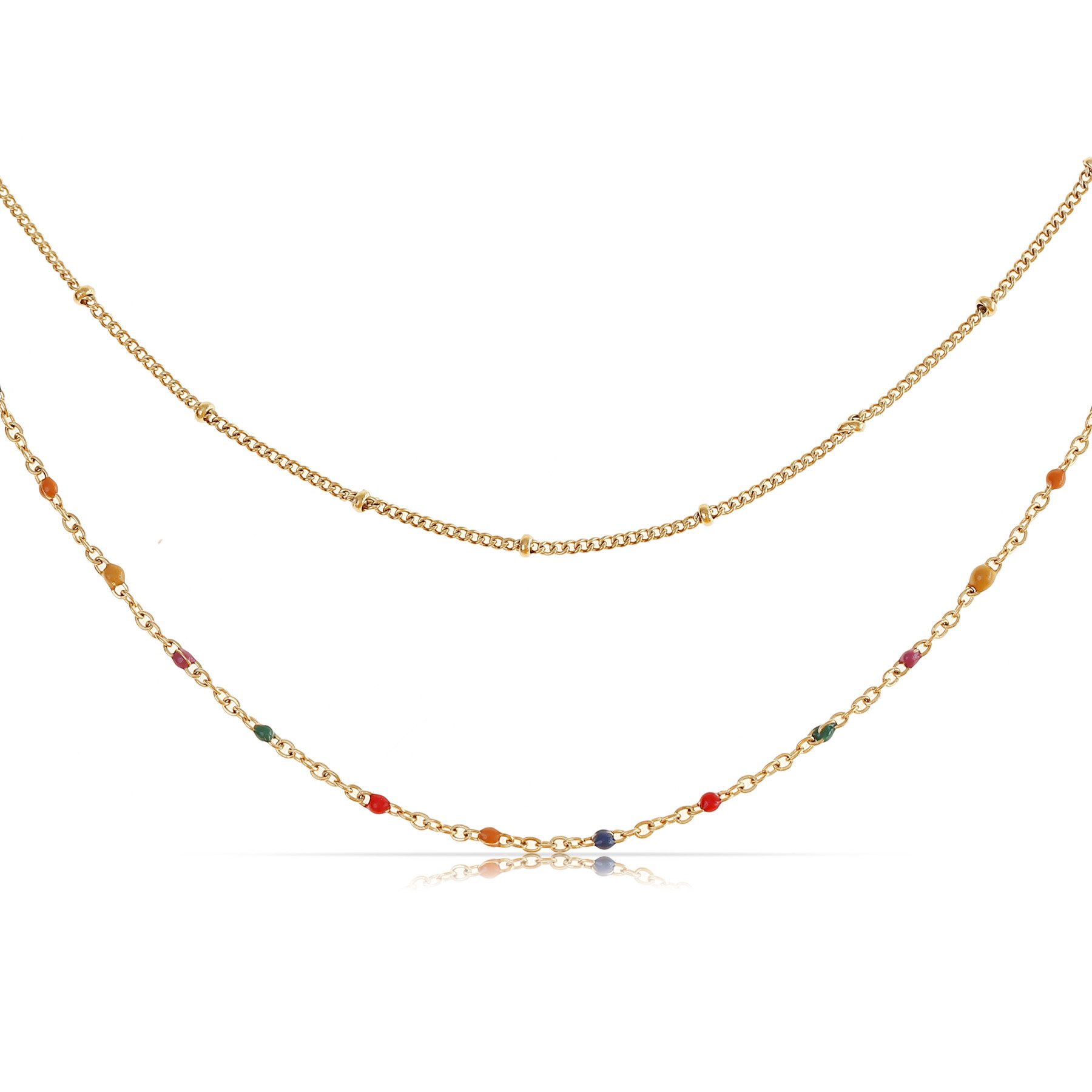 Made by Nami Edelstahlkette Damen Halskette zweireihig bunt goldene Perlen günstig online kaufen