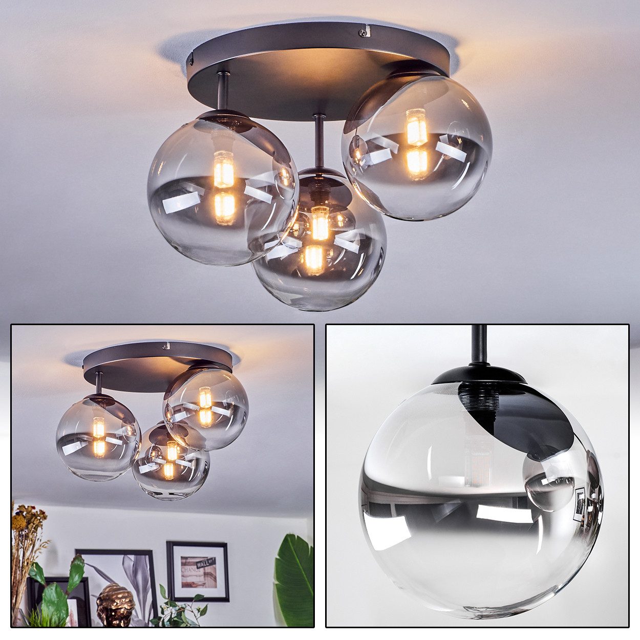 hofstein Stehlampe Deckenlampe aus Metall/Glas in Schwarz/Rauchfarben/Klar, günstig online kaufen
