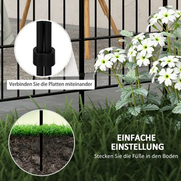 Outsunny Gartenzaun 264 x 61 cm Teichzaun, 8er Set Dekorative Zaun mit Fuß, (Metallzaun, 8-St., Steckzaun), für Balkon, Terrasse, Schwarz