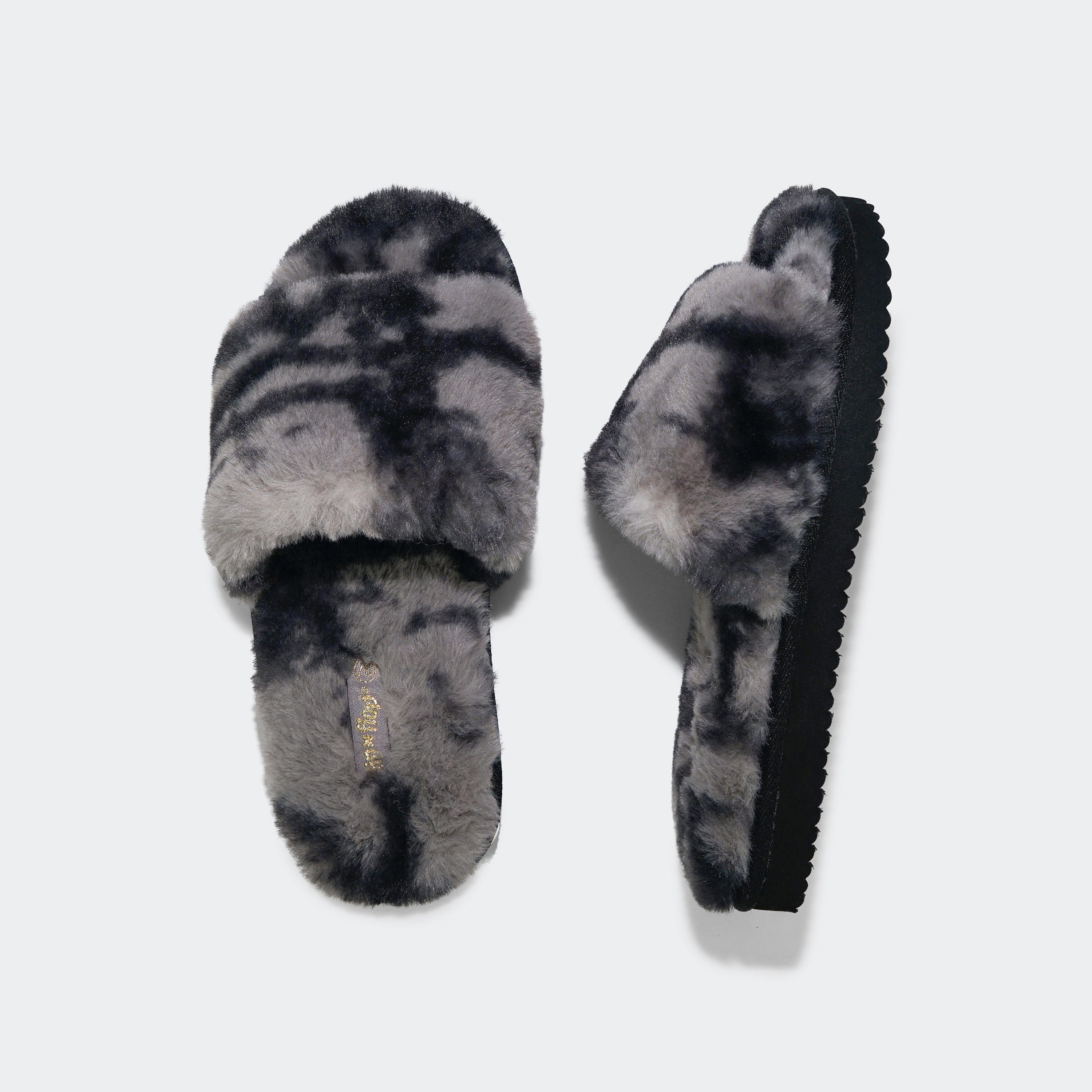 Flip Flop slide*fur 2 tone schwarz Pantoffel Effekt trendigem mit 2-tone