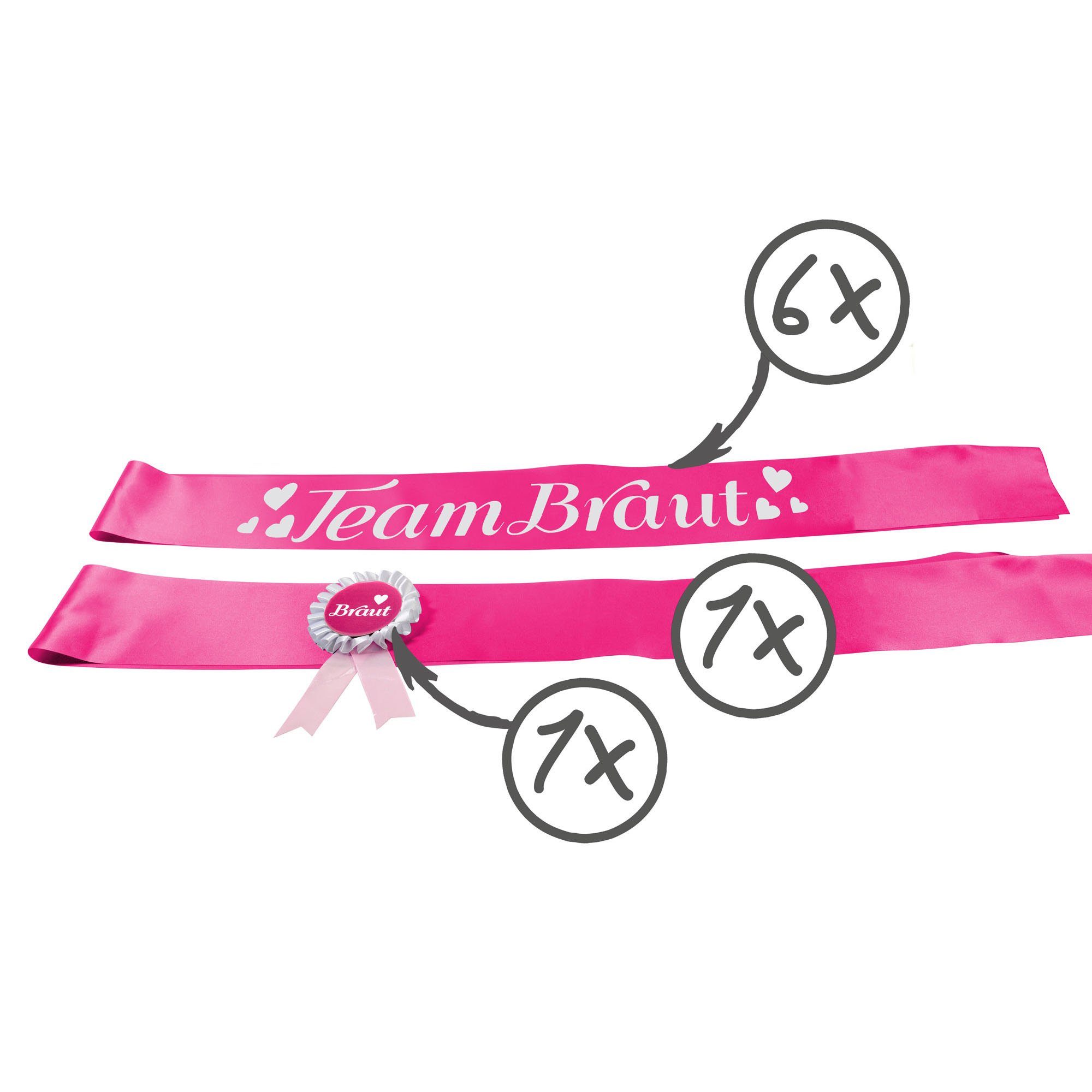 Frau WUNDERVoll Papierdekoration JGA Gruppenset Schärpen pink, Team Braut