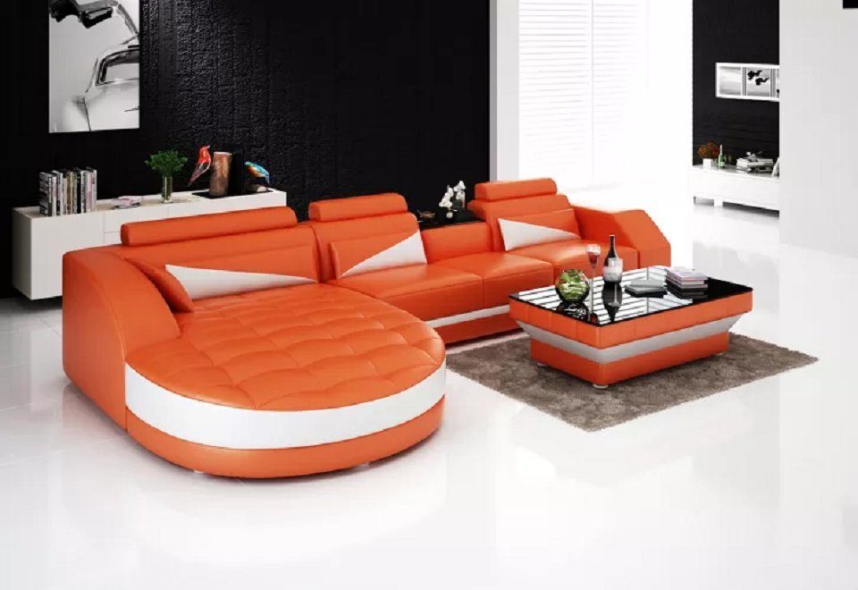 Ecksofa Ecksofa Europe Couch Made Sofa JVmoebel Wohnlandschaft in Designer Ledersofa Orange Polster,