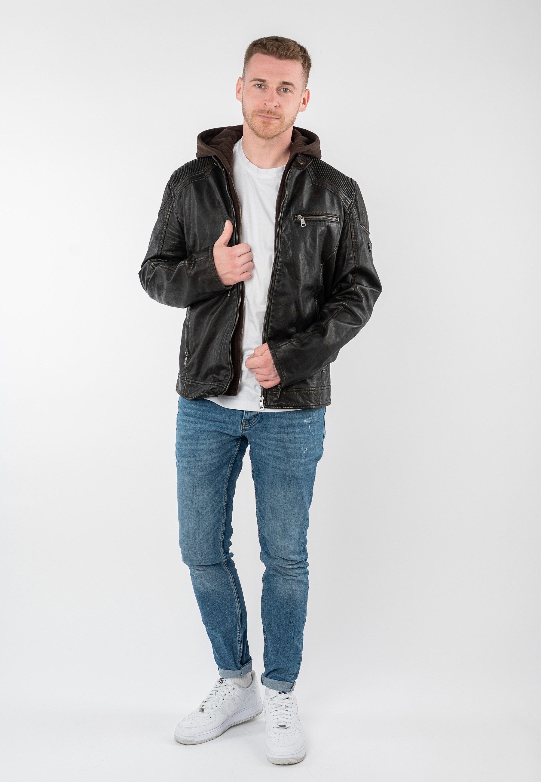 Mauritius Lederjacke MMWanjo mit abnehmbarer Jersey-Kapuze – Bild 5 von 5