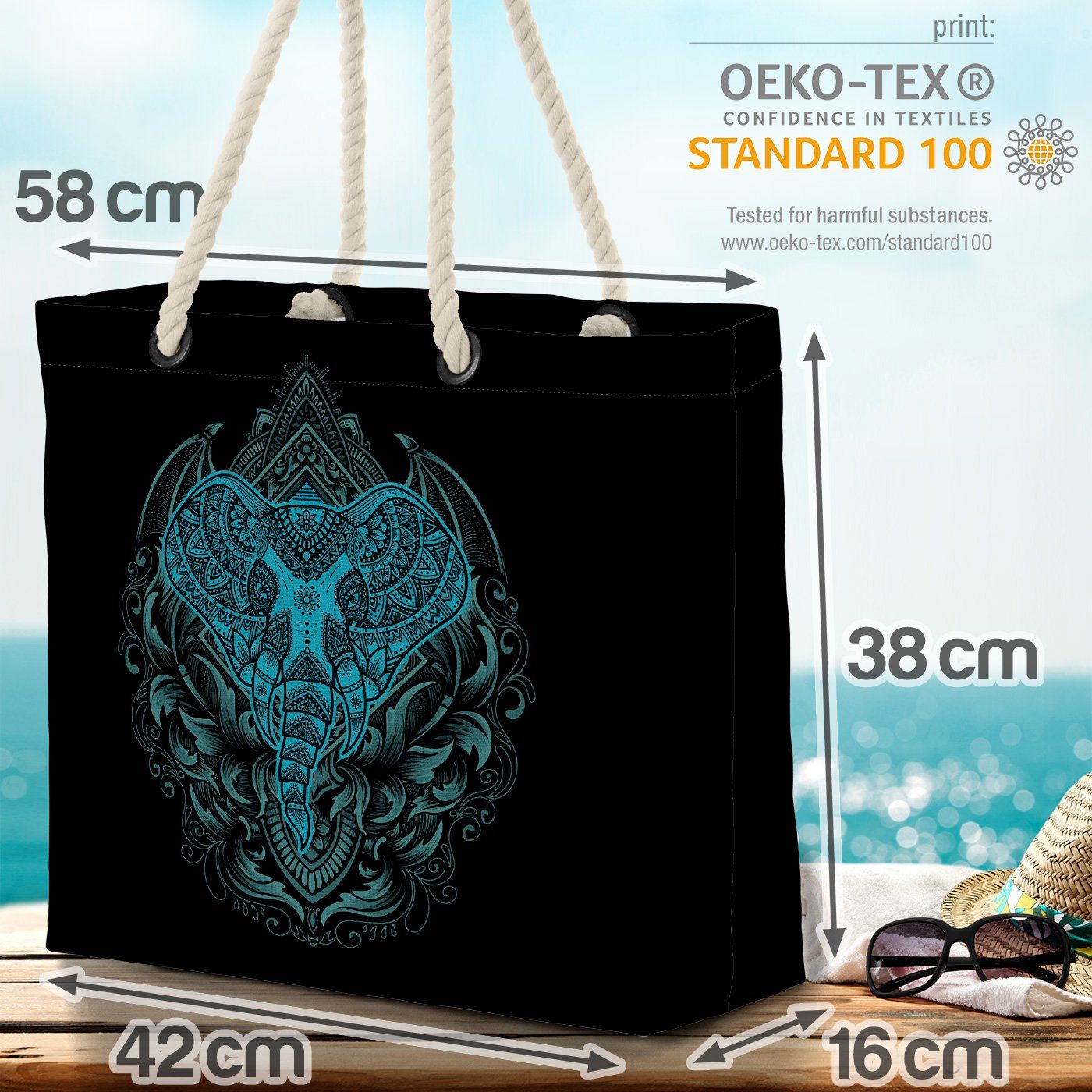 Indien VOID Dschungel Tier Reise (1-tlg), Henna Afrika Symbol Tattoo Strandtasche Elefant Safari