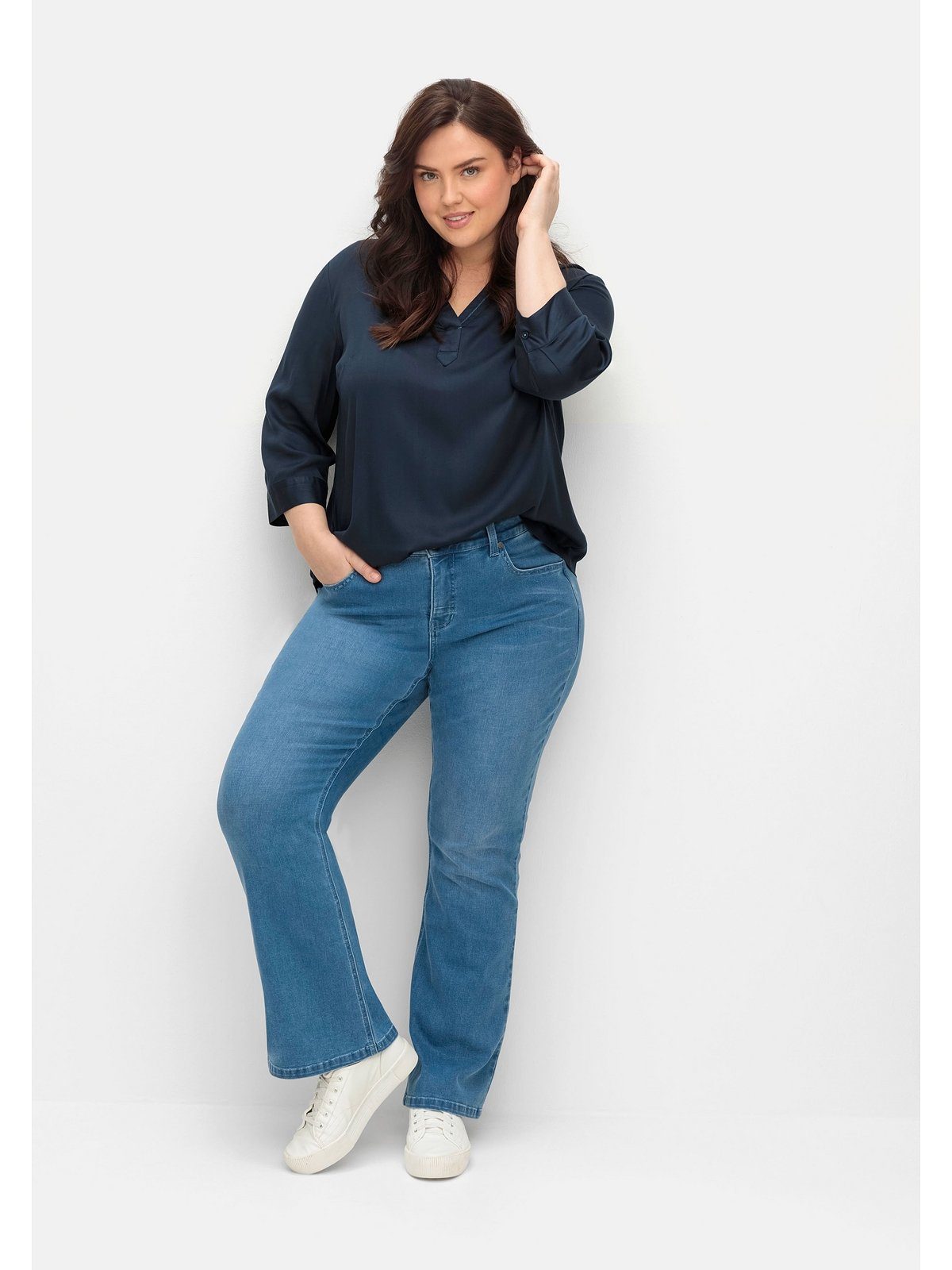 Sheego Stretch-Jeans Große Größen mit Catfaces und Bodyforming-Effekt blue Denim