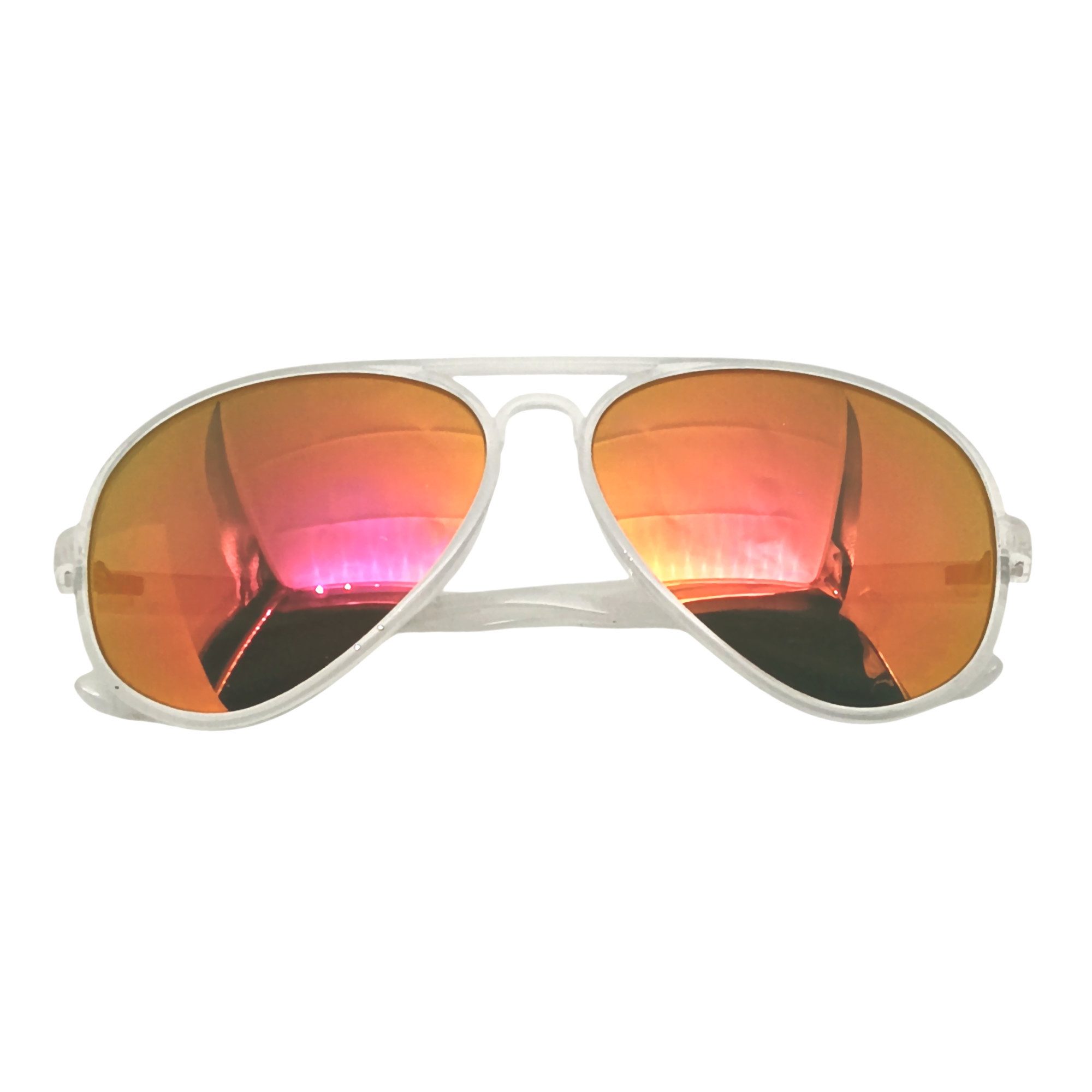 Rennec Sonnenbrille Pilotenbrille Herren Damen aus Kunststoff Leicht und Flexibel Gläser Verspiegelt, Gestell Transparent, inkl. Hardcase