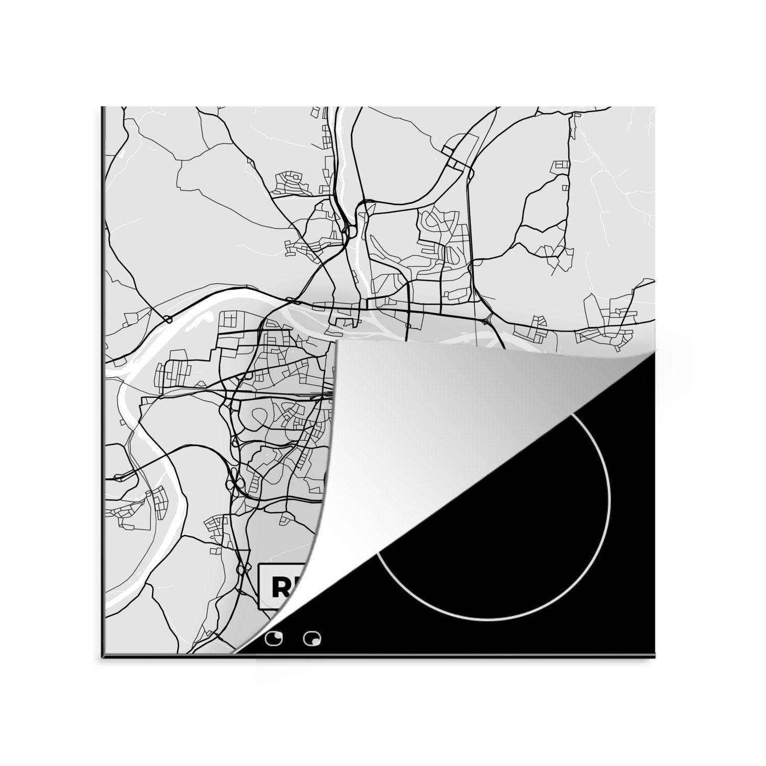 Regensburg Herdblende-/Abdeckplatte Arbeitsplatte - - tlg), - Deutschland (1 Karte cm, Ceranfeldabdeckung, - Stadtplan, küche Vinyl, Karte 78x78 für MuchoWow