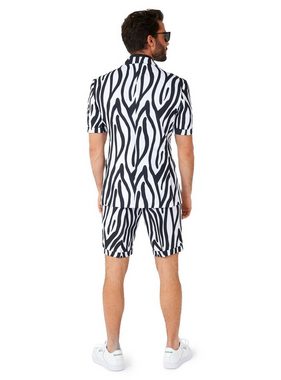 Opposuits Partyanzug Shorts Suit Zazzy Zebra, Kurzärmeliger Anzug für die Sommersafari