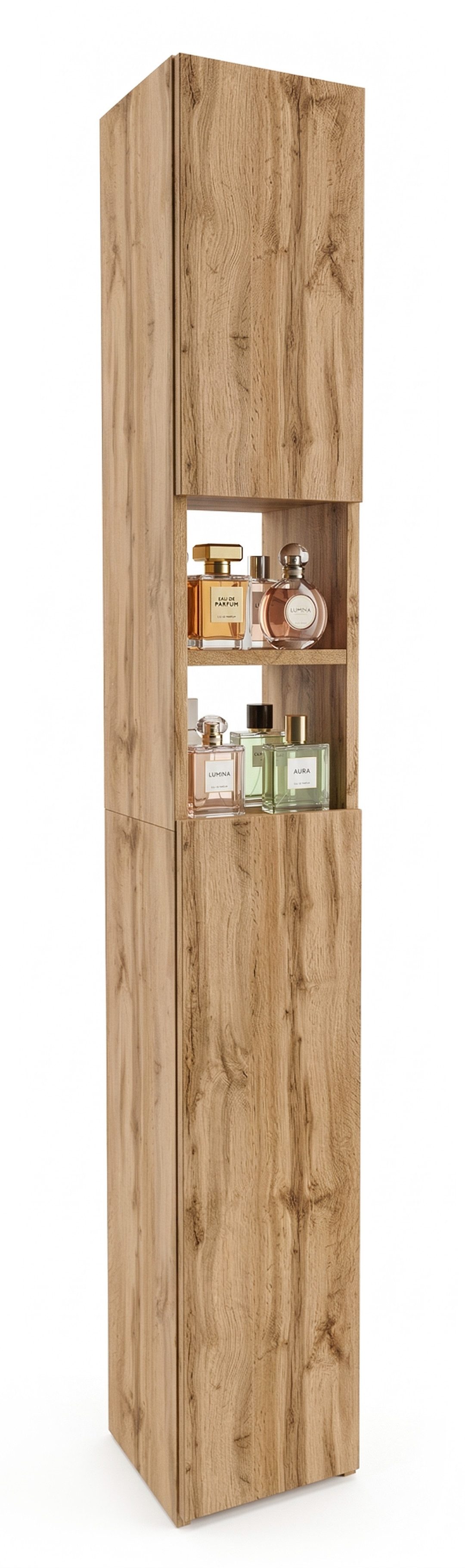 TREND WERK Hochschrank Badschrank schmal stehend B24 x T31 x H172 cm (Schmaler Badezimmerschrank mit Regalfächern & Stauraum) Holzoptik, offene & geschlossene Fächer, Standregal Bad, platzsparend