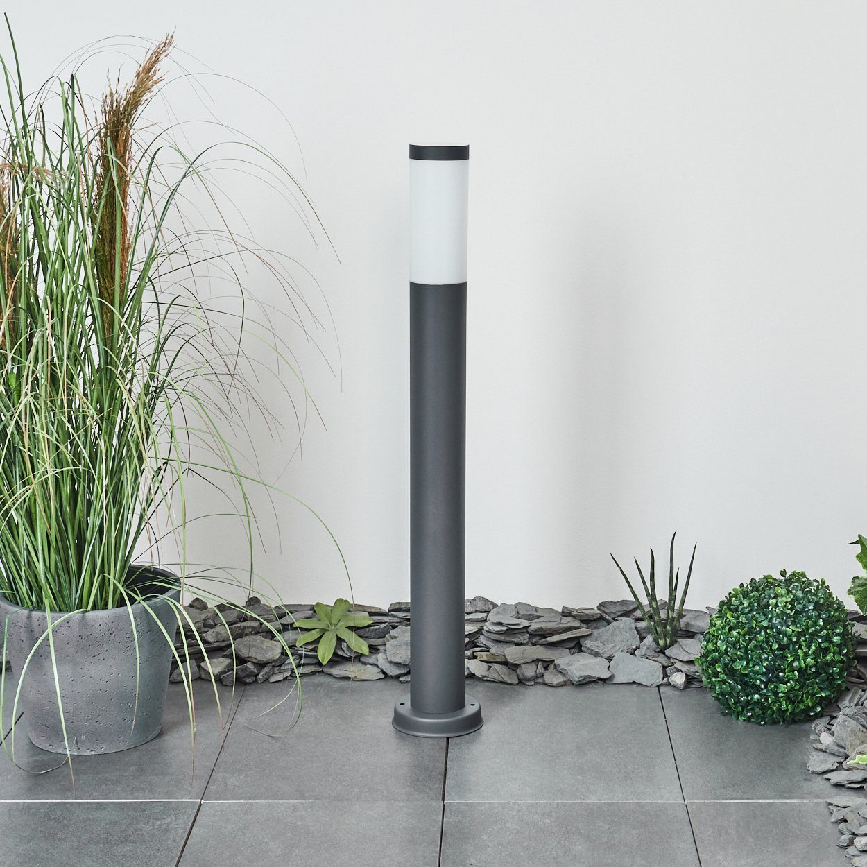 hofstein Pollerleuchte »Gnocchetta« Sockelleuchte aus Metall/Kunststoff in Anthrazit/Weiß, ohne Leuchtmittel, Wegeleuchte 80cm, Gartenlampe m. E27, Gartenbeleuchtung IP44