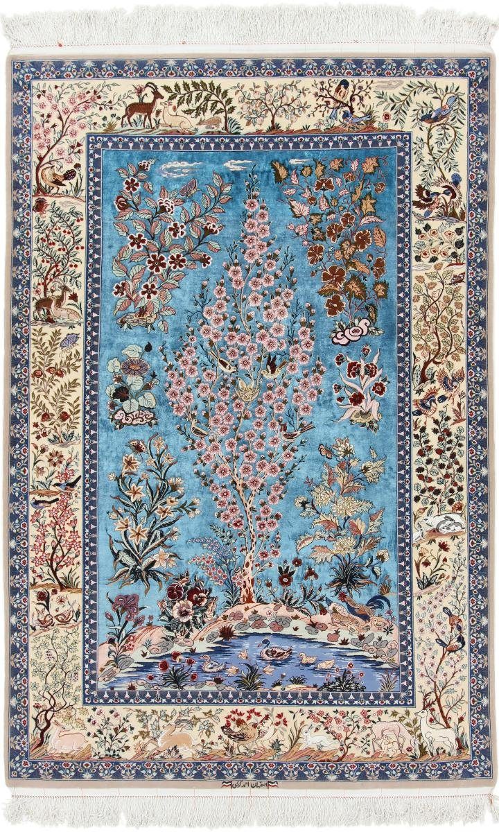 Orientteppich Isfahan Seidenkette 157x235 Handgeknüpfter Orientteppich, Nain Trading, rechteckig, Höhe: 6 mm