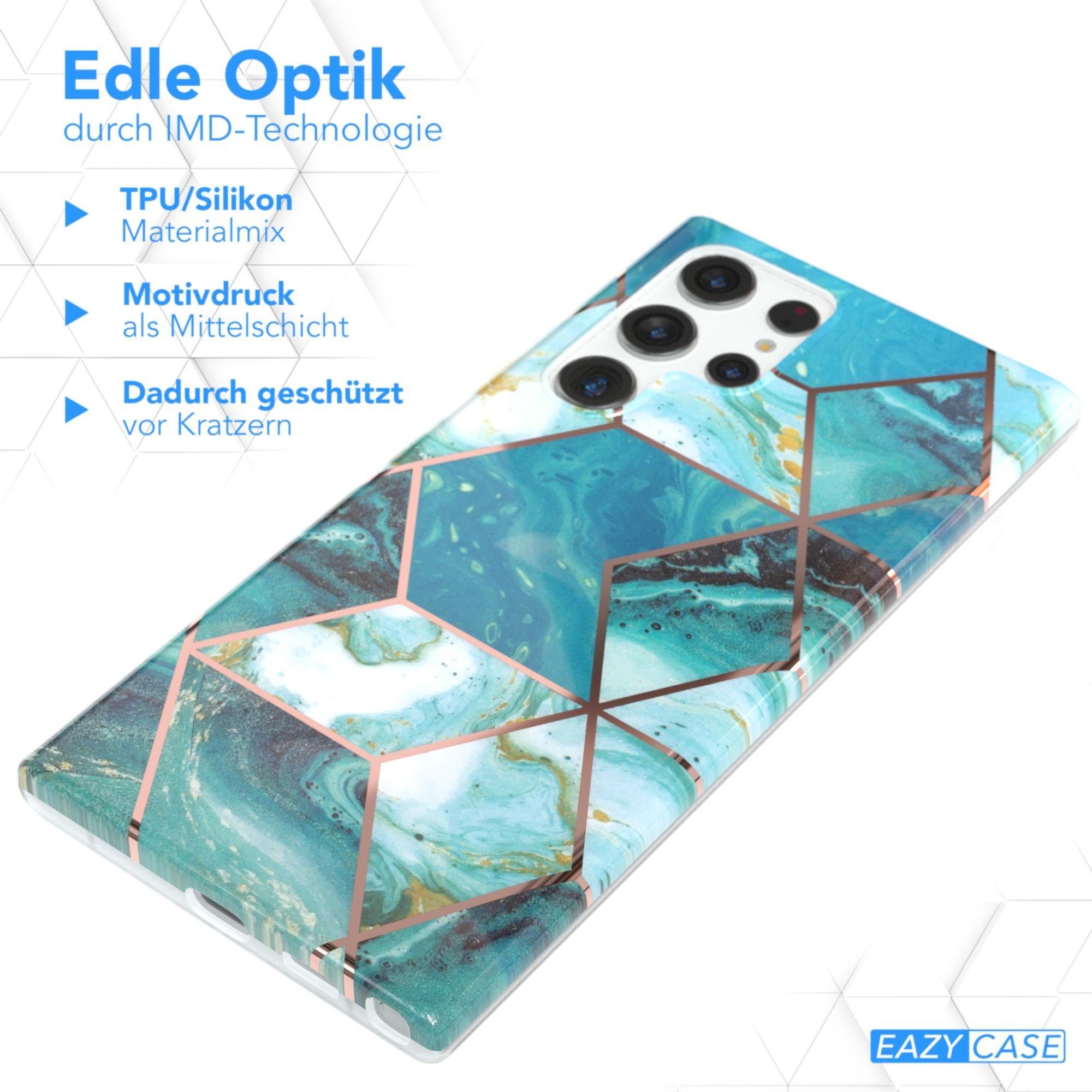 EAZY CASE Handyhülle IMD Motiv Cover für Samsung Galaxy S22 Ultra 5G 6,8 Zoll, Etui Silikonhülle Dünn Design Ultra Case kratzfest Marmor Blau Grün