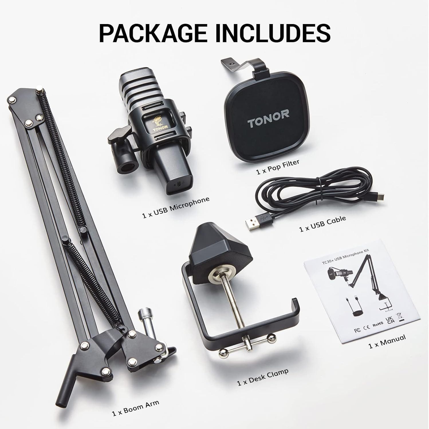 TONOR Streaming-Mikrofon TC30+ USB-Kondensatormikrofon Arm & Pop-Filter für Gaming & Podcasting