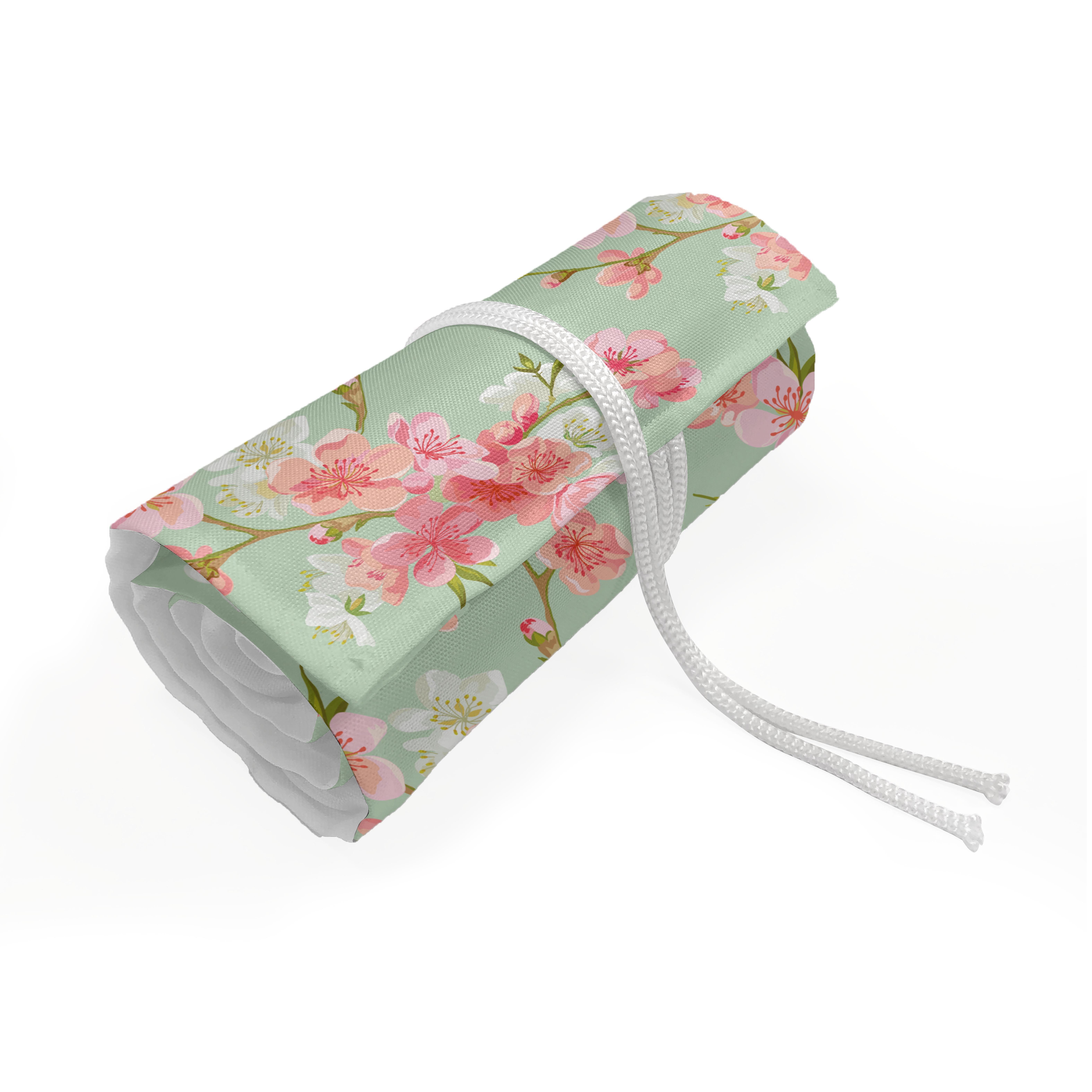 Abakuhaus Federmäppchen langlebig und tragbar Segeltuch Stiftablage Organizer, Blumen Retro Frühlings-Blüten Mint Rosa