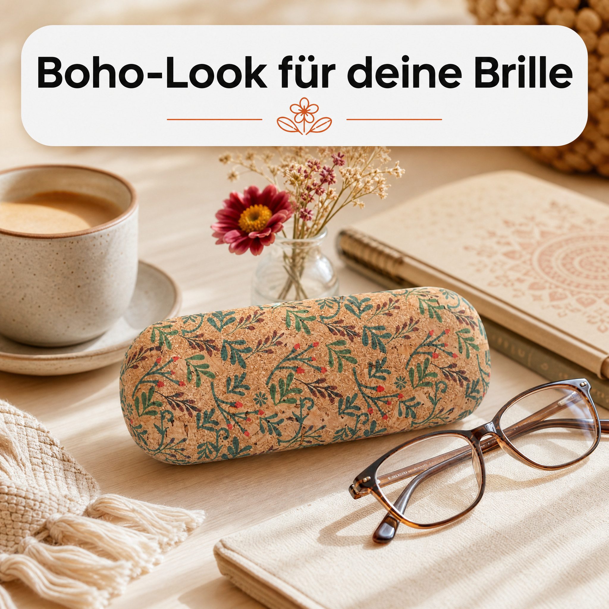 LK Trend & Style Brillenetui aus Kork mit verschiedenen Blumen Designs, in der Hartschale liegt Ihre Brille sehr sicher