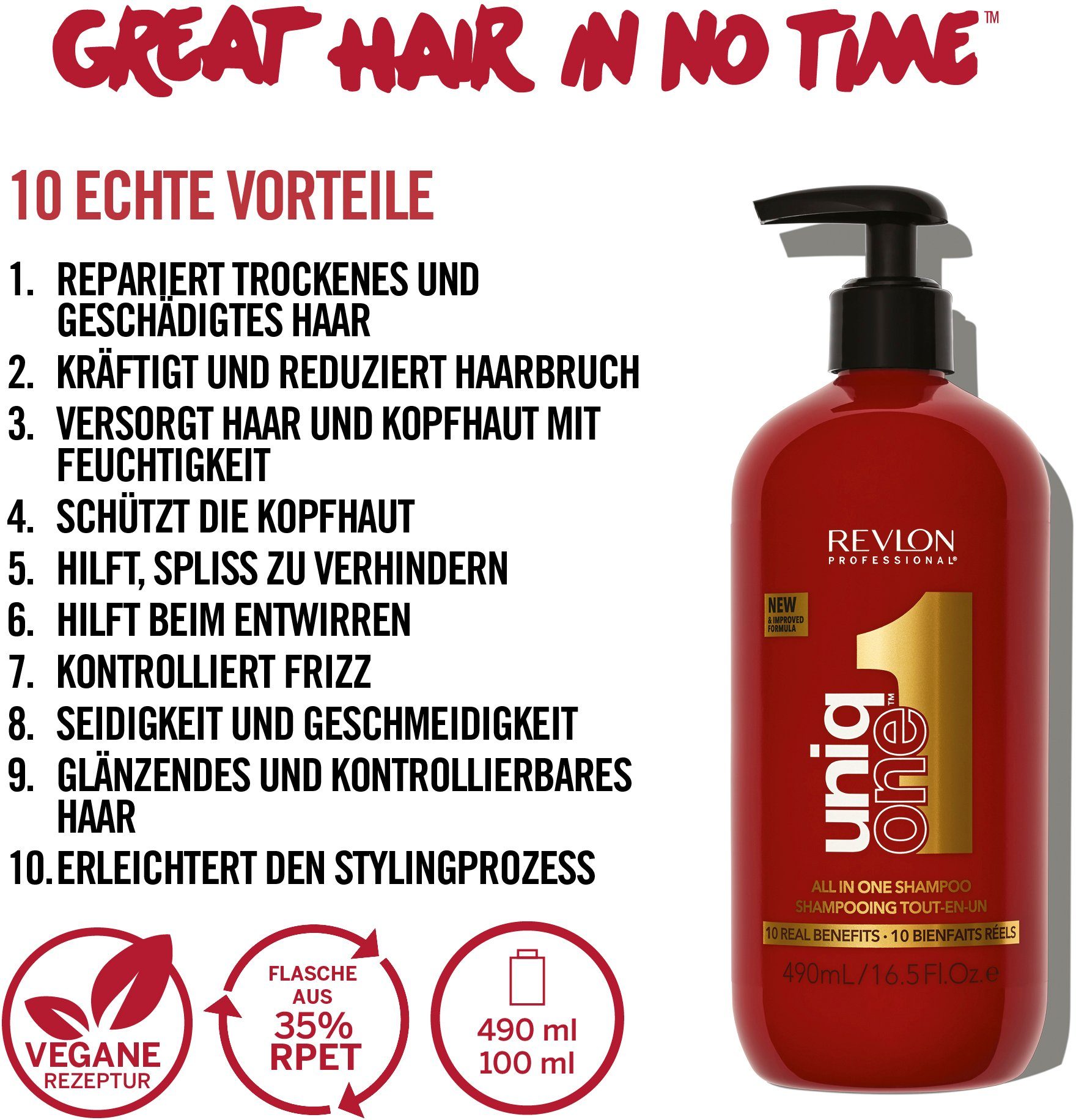 REVLON PROFESSIONAL Haarshampoo Uniqone All In One Shampoo 490 ml, Zehn echte Vorteile für Ihr Haar.