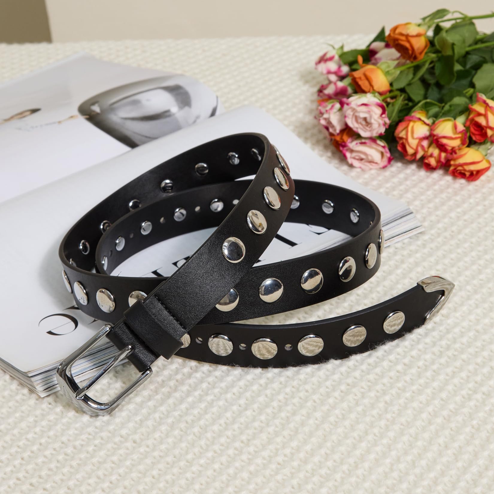 Zaewry Taillengürtel Ledergürtel Nietengürtel Damenmode Gürtel für Jeans, Kleider und Hosen – Modischer, lässiger Taillengürtel mit Schnalle