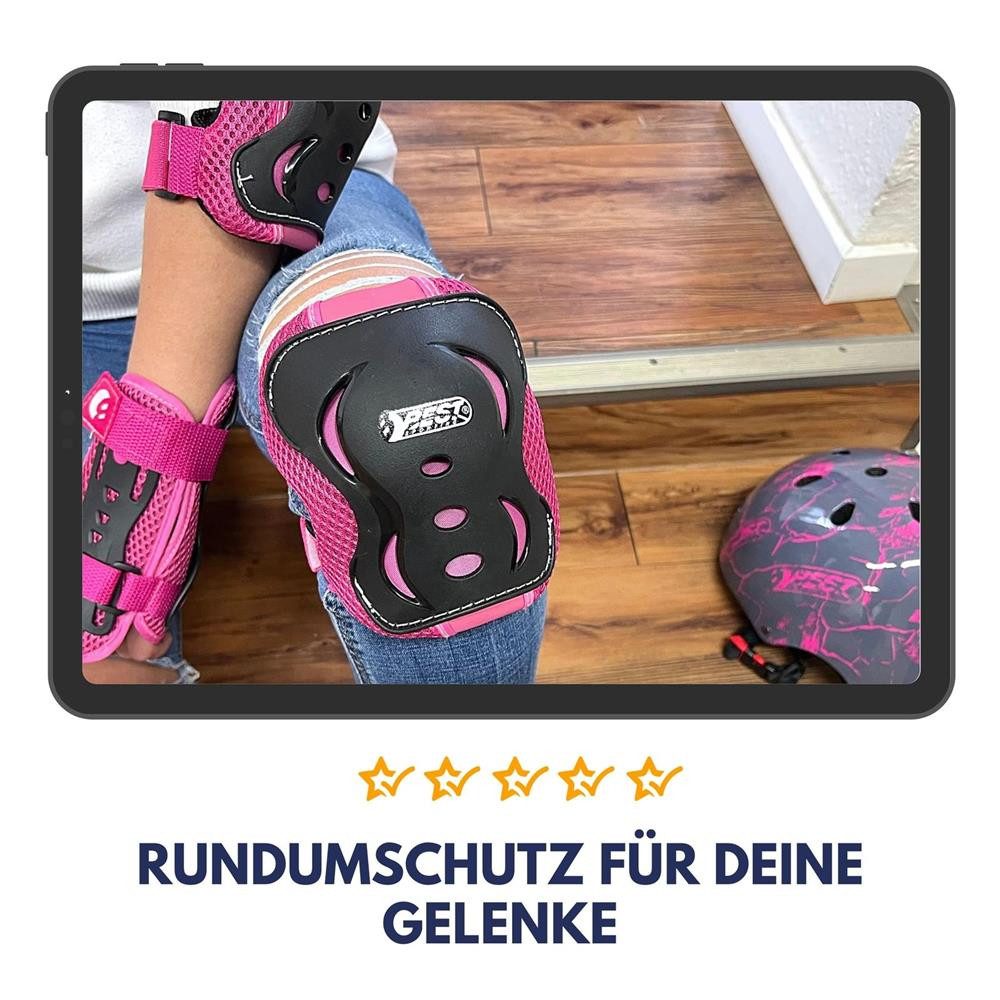 Best Sporting Protektoren-Set Gelenkschützer-Set M für Kinder von 7–11 Jahren (Gelenkschützer-Set, 2 Knieschoner, 2 Ellenbogenschoner und 2 Handgelenkschoner), PP-Hartschalen, PU-Polsterung, Klettverschlüsse, 6-teilig, elastisch